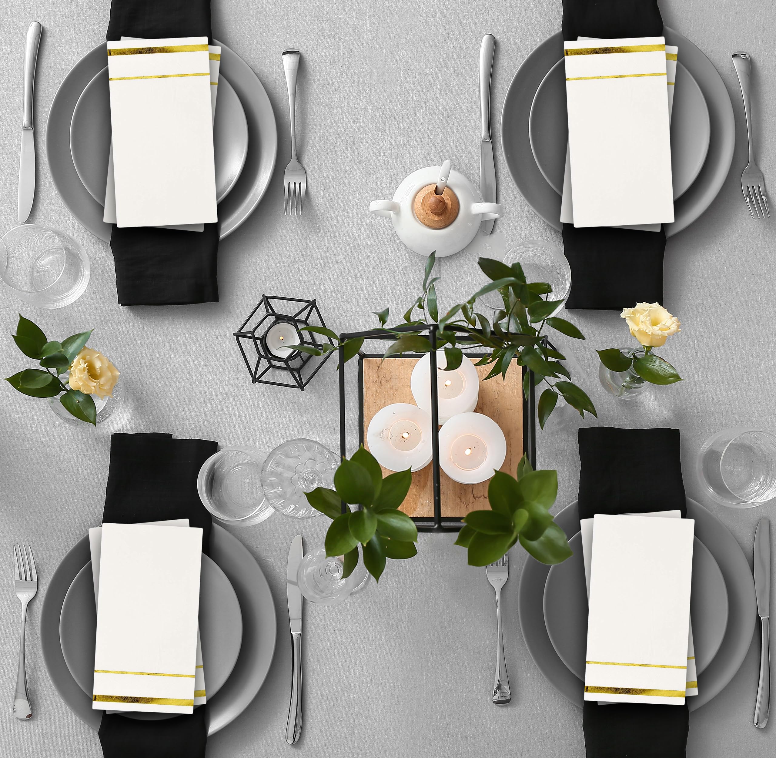 Gift Boutique 100 Gold Trim Lined Guest Napkins Elegant Dinner Hand Napkin Towel for Holiday Bathroom Wedding Birthday Party Bridal Baby Shower