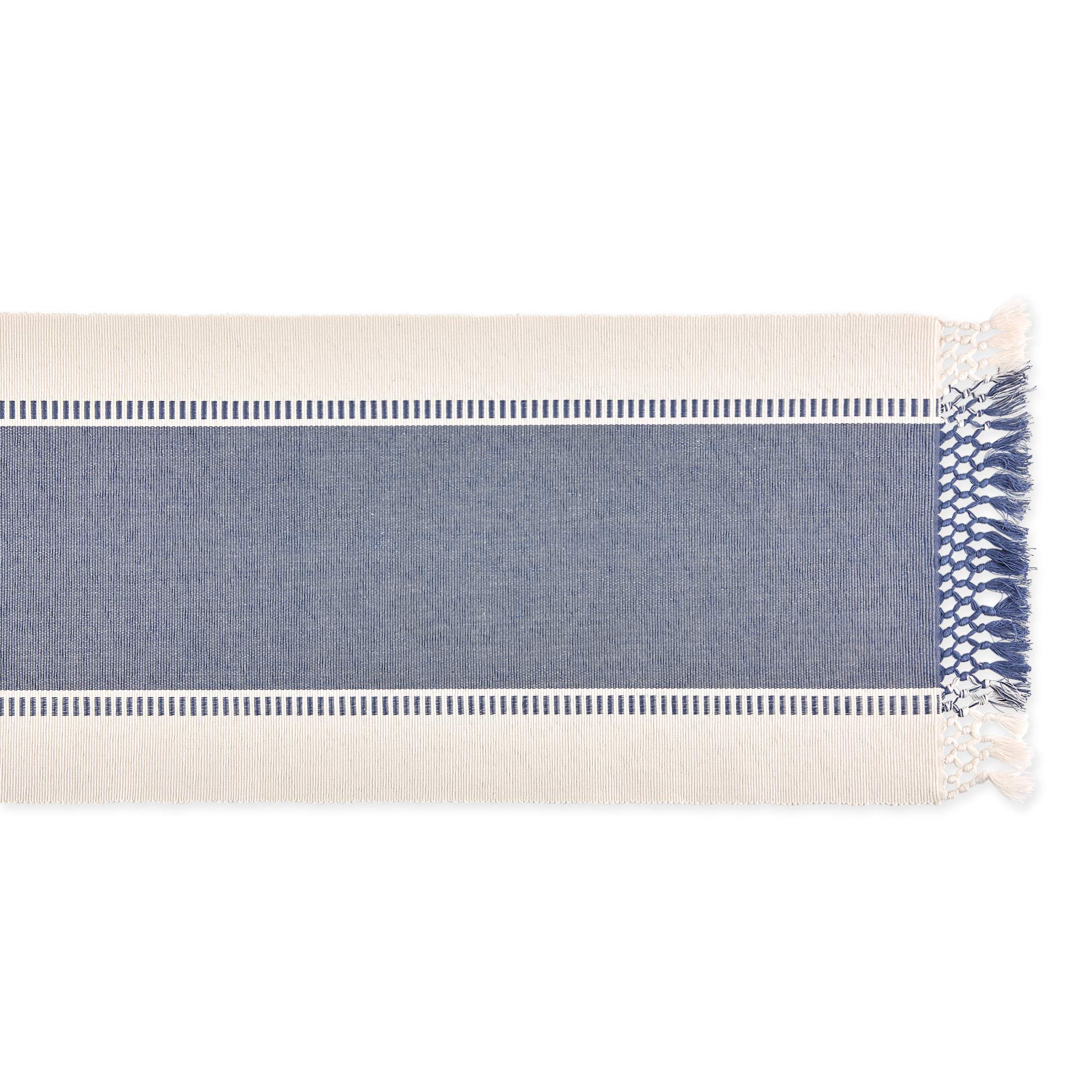 Dii Dobby Stripe Woven Table Runner, 13X108 (13X113.5, Fringe Included) French Blue