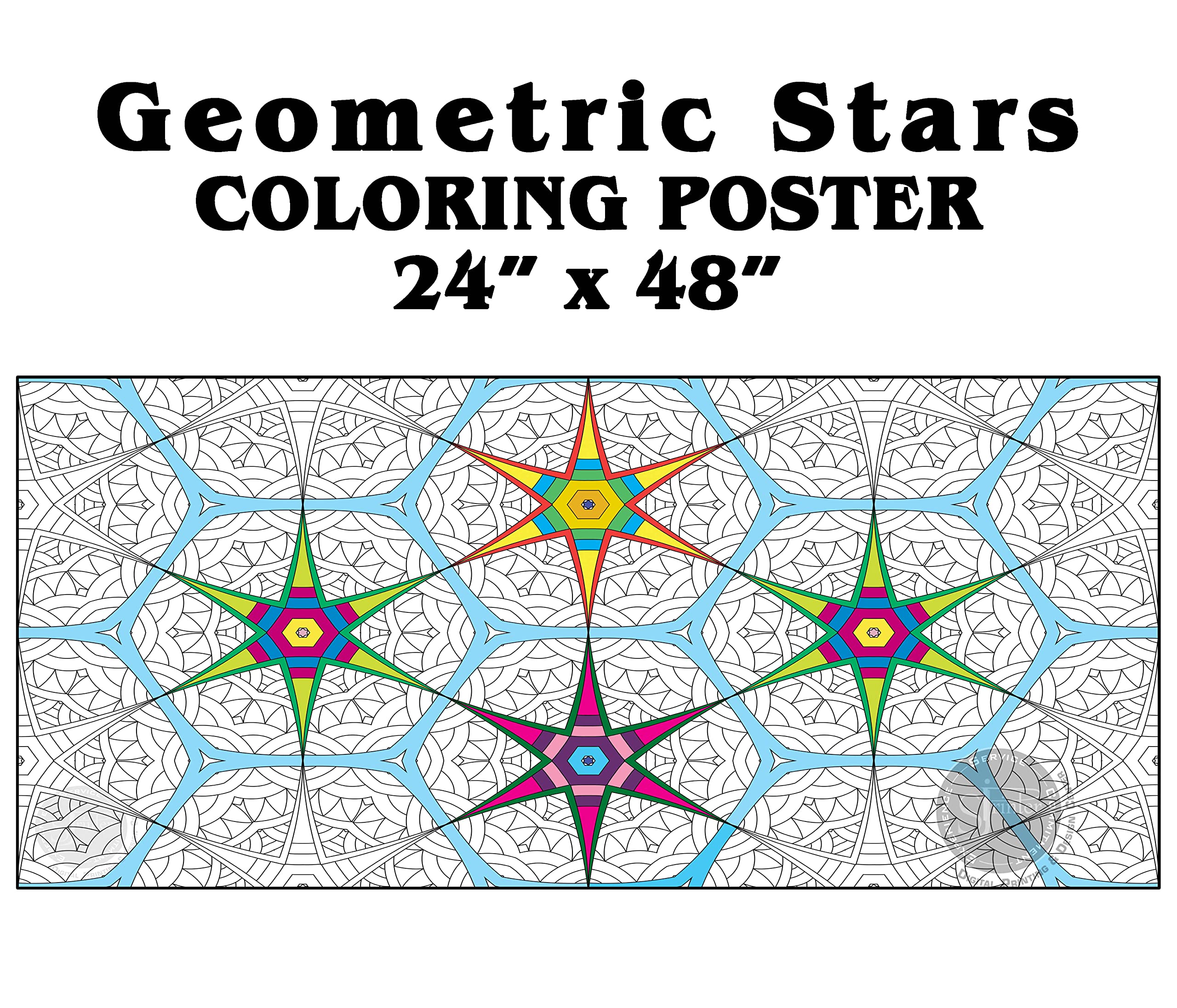 SJPRINTER Giant Coloring Poster - Geometric Stars, 24x48 in, Paper - Fun for Kids & Adults in Classrooms, Schools, and Families