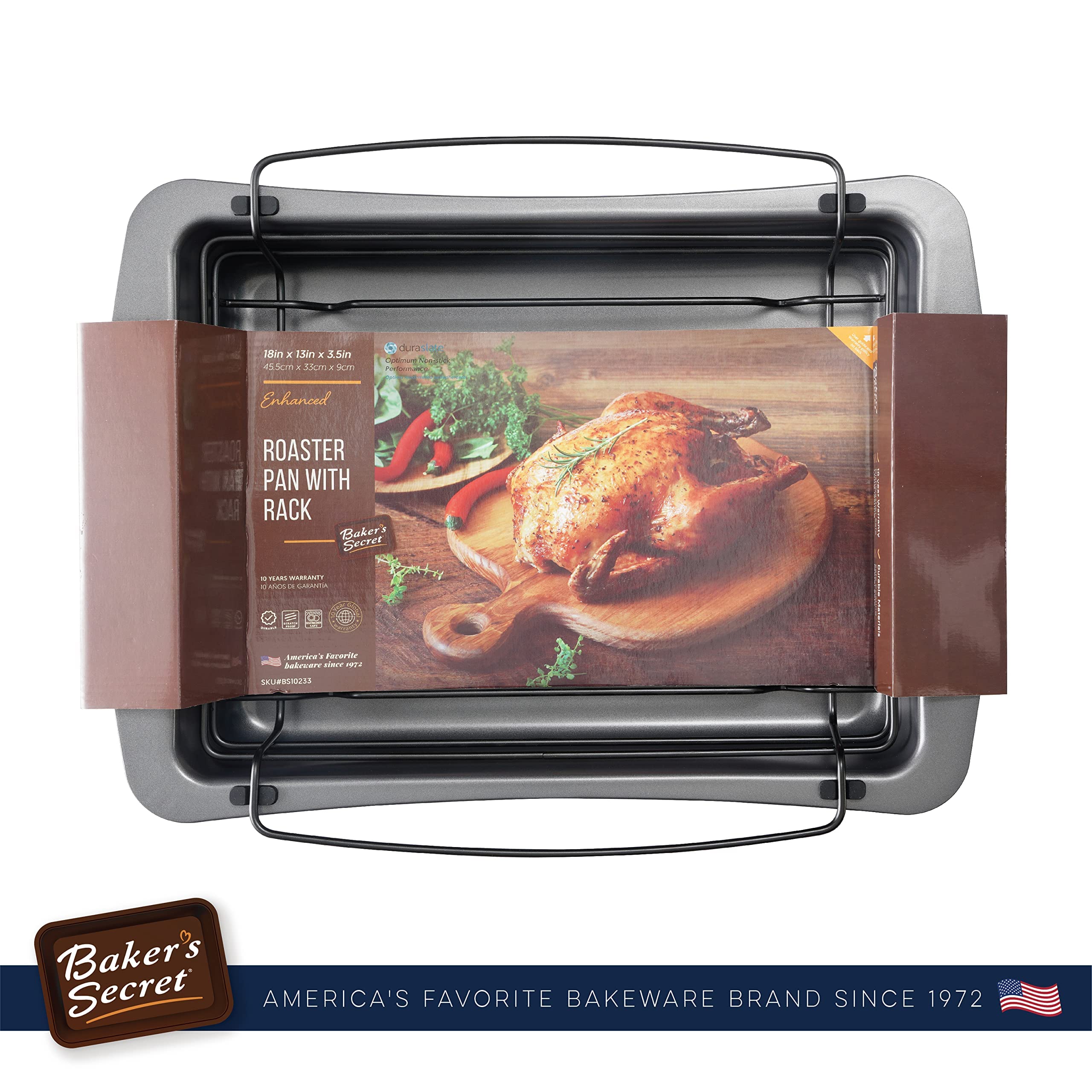 Baker'S Secret Roaster With Rack 17'' X 13'' With Handles, Heavy Gauge Carbon Steel Roaster With Floating Rack, For Baking Roast