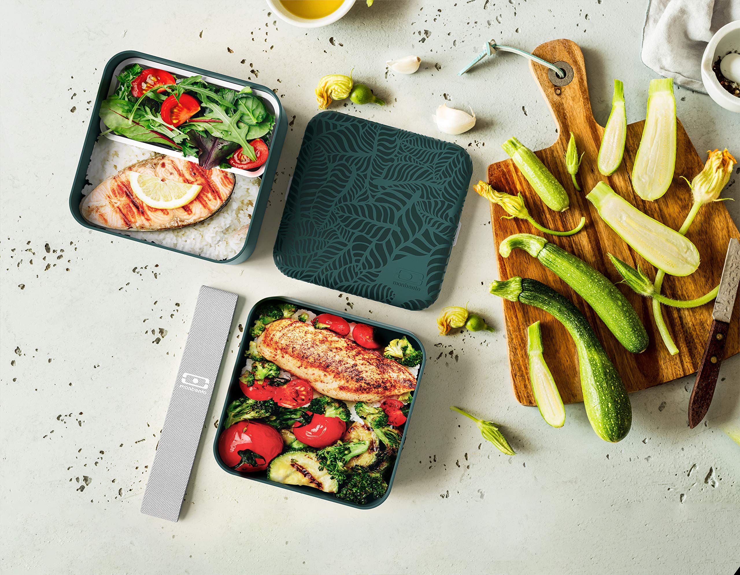 Monbento - Large Bento Box Mb Square Jungle With Compartments - Leakproof Lunch Box For Work And Meal Prep - Bpa Free - Food Gra
