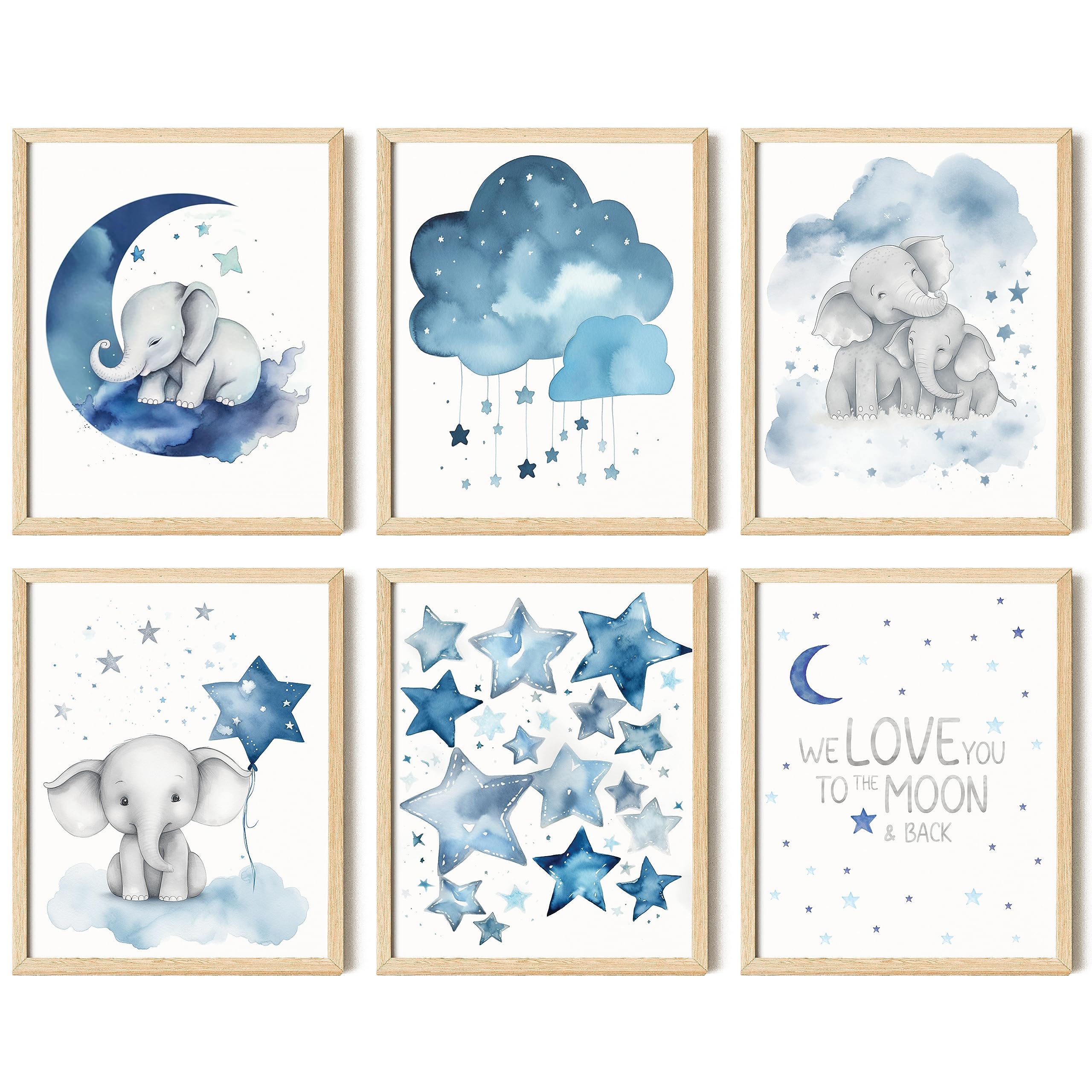 97 Decor Baby Girl Elephant Nursery Decor - Baby Boy Room Decorations For Nursery Wall Decor, Blue Moon And Stars Nursery Art Pr