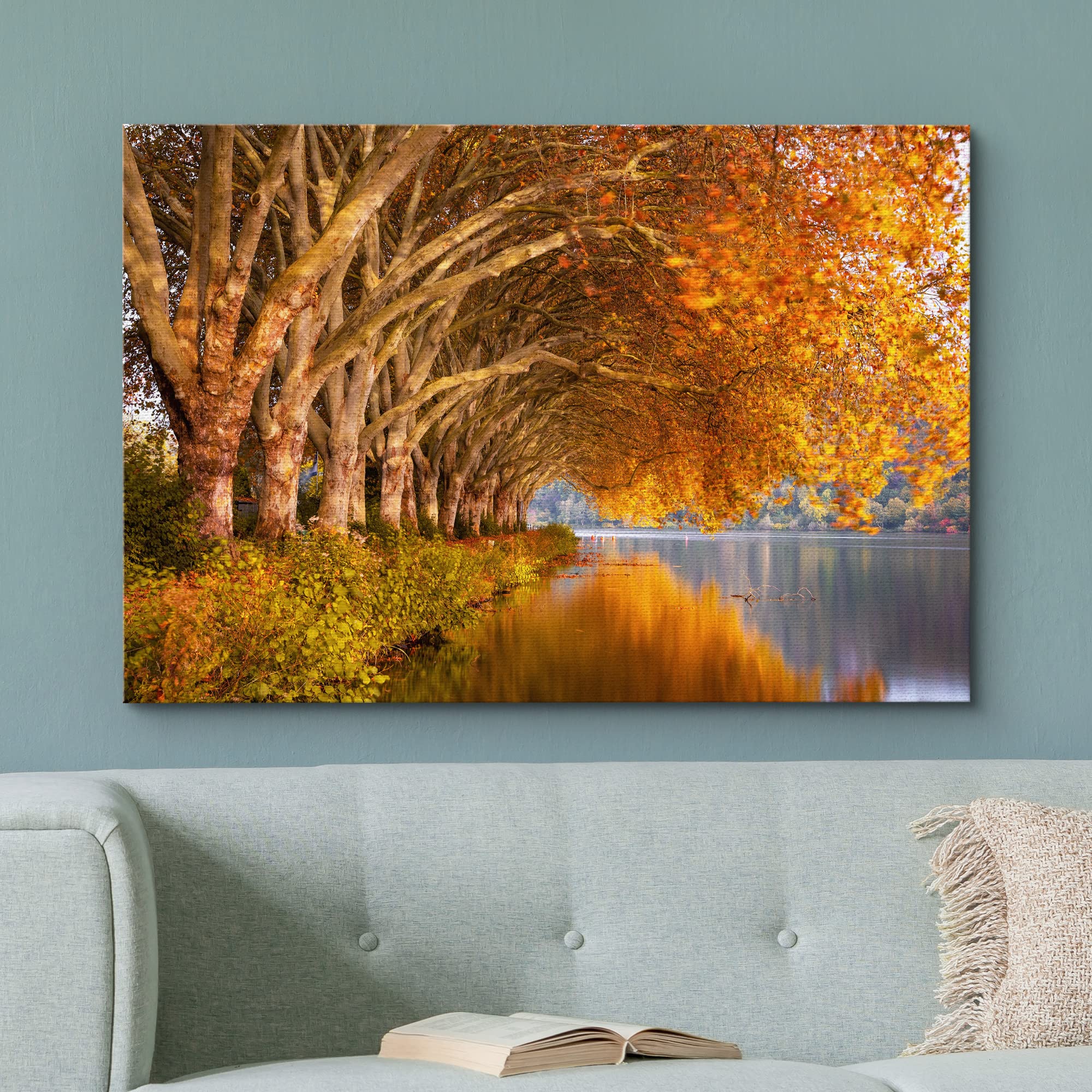 Wall26 Canvas Print Wall Art Autumn Fall Orange Leaf Forest Lake Nature Wilderness Photography Realism Earth Scenery Rustic Scen