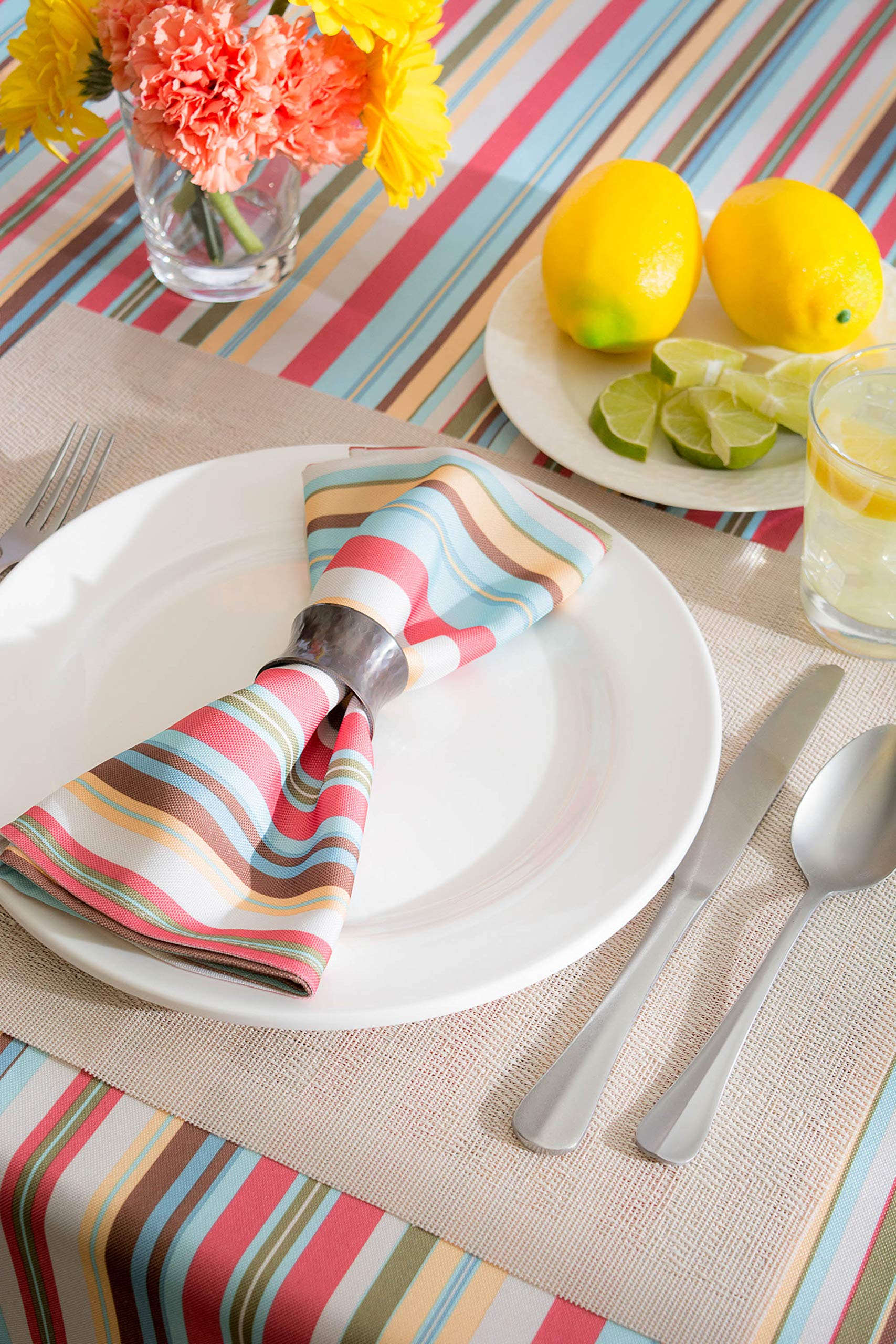DII Indoor/Outdoor Tabletop Collection Multi-use  Machine Washable  Striped  Tablecloth  60x84  Summer Print