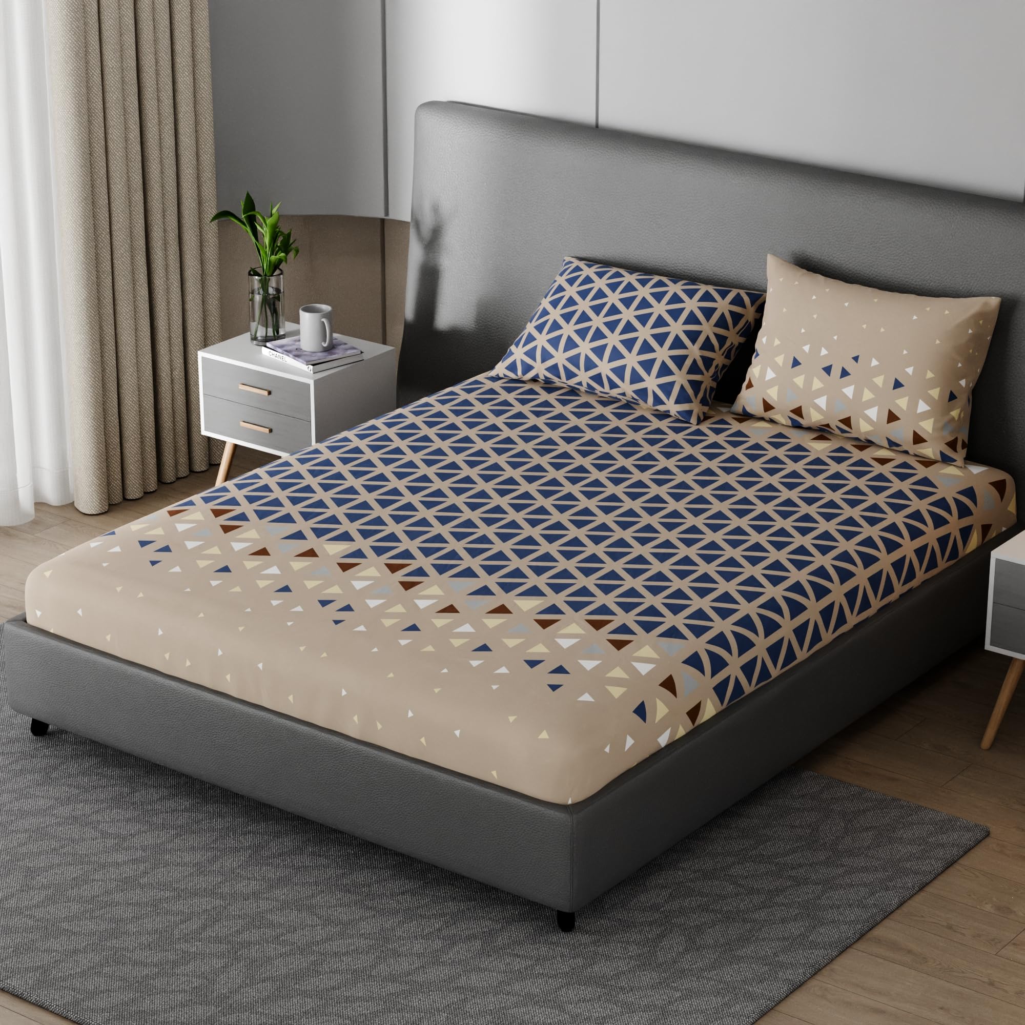 BLISSHOME SoftTouch 150TC Cotton King Size Fitted Bedsheet with 2 Pillow Covers, Silky Smooth Bedding Set, Breathable, Easy Main