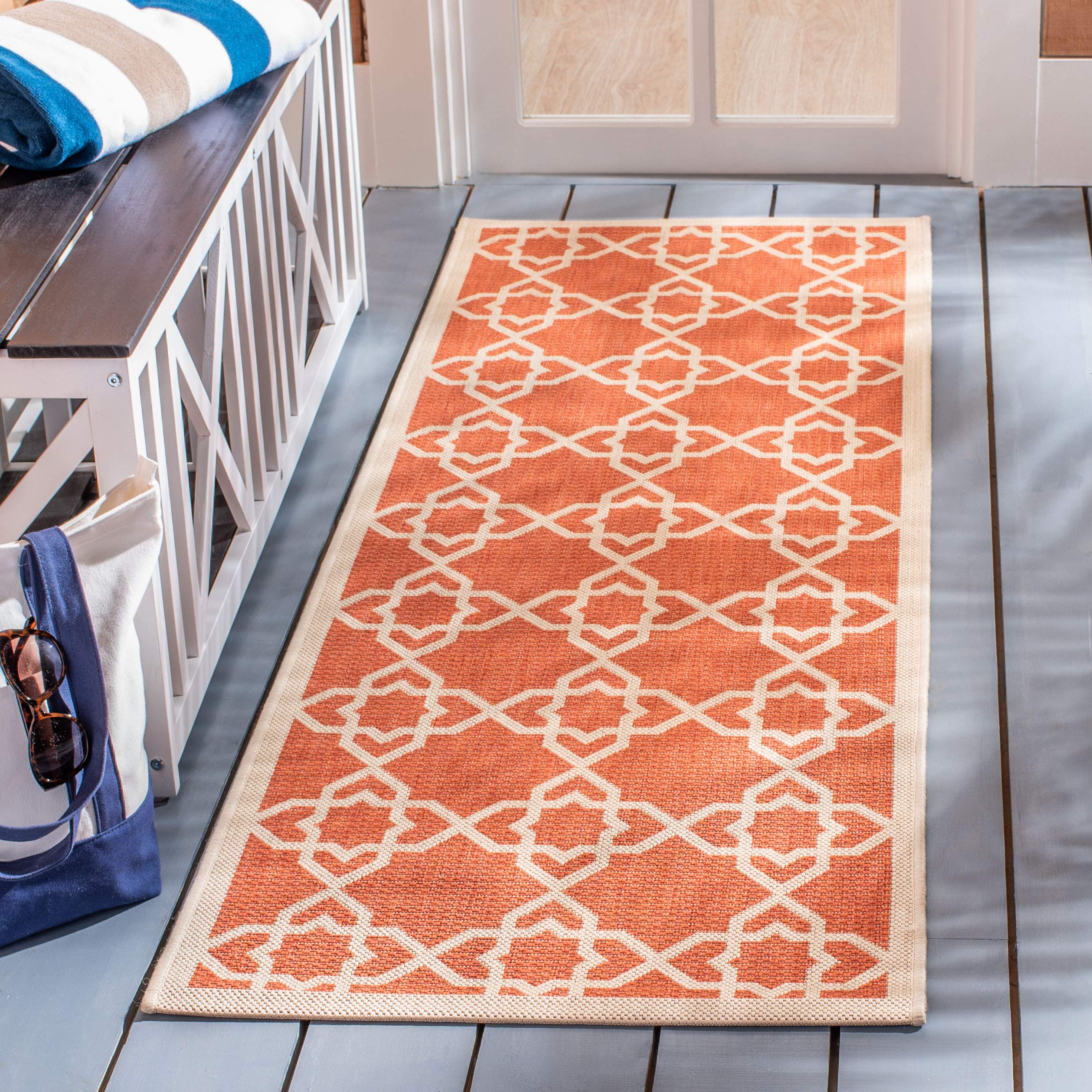 SAFAVIEH Courtyard Collection Runner Rug - 23 x 67, Terracotta & Beige, Non-Shedding & Easy Care, Indoor/Outdoor & Washable-Id