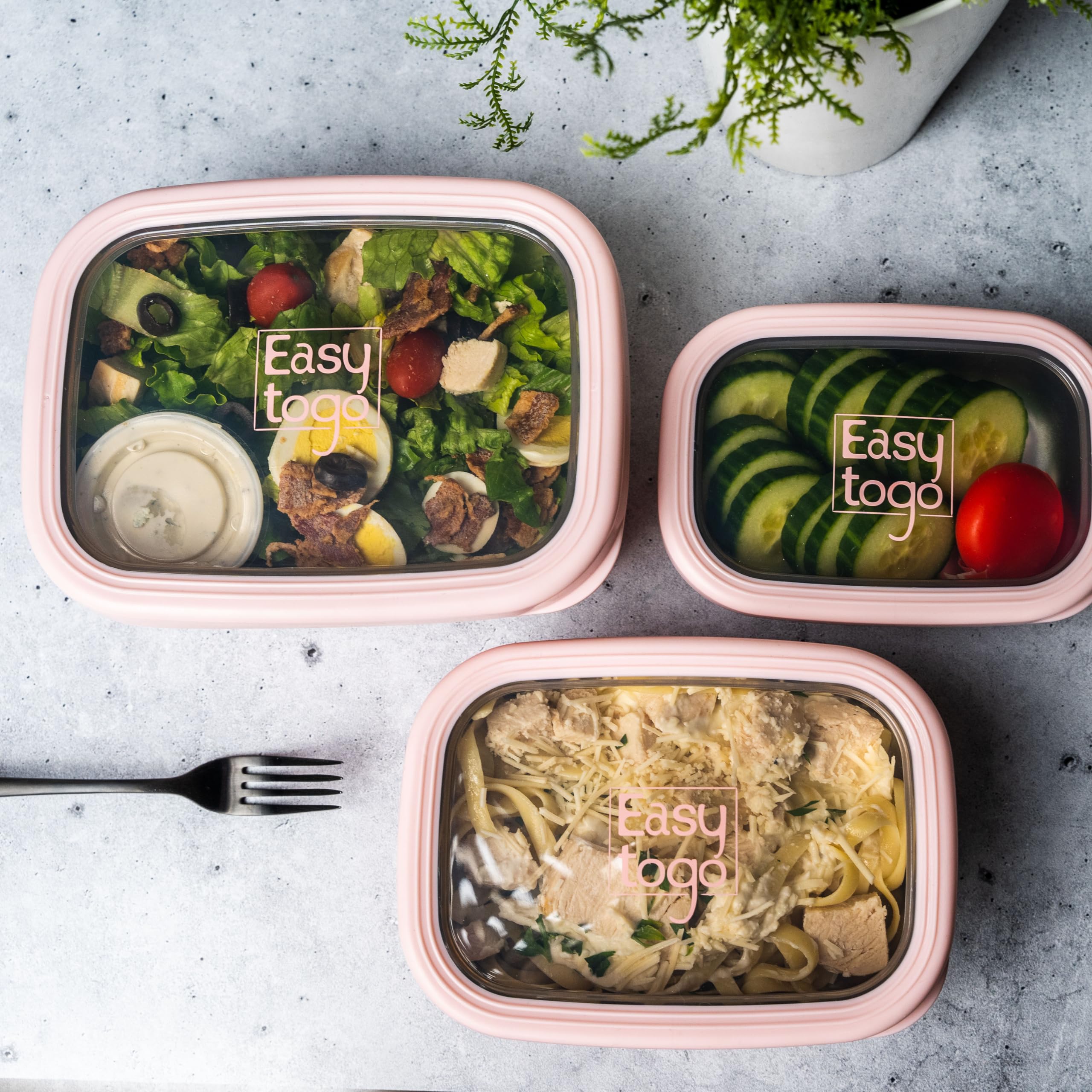 Easy Togo 3 Pack Stainless Steel Food Containers With Silicon Lid & Non-Slip Exterior, Leakproof, Airtight Rectangular Portion C