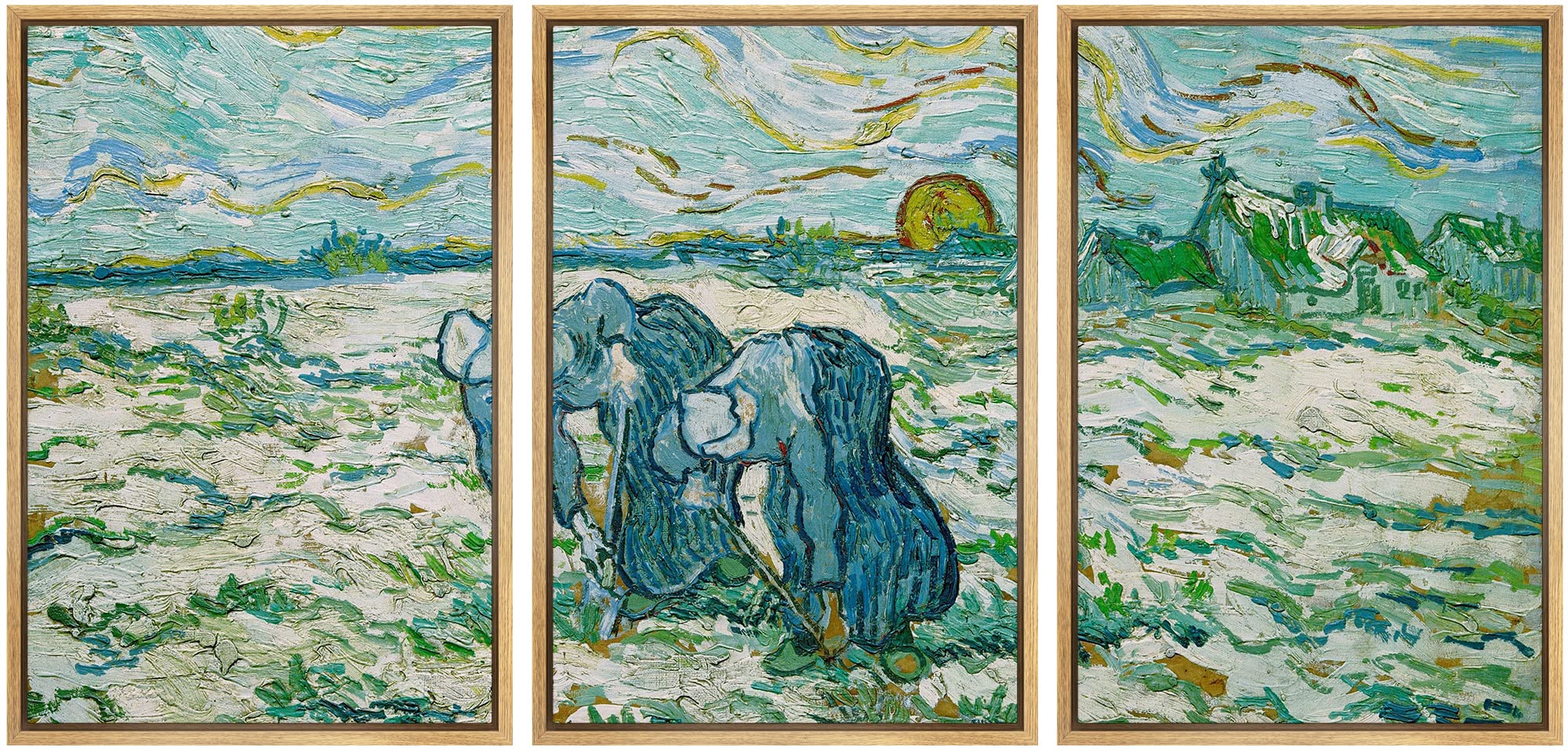 Wall26 Framed Canvas Print Wall Art Set Two Peasant Women Digging In Field Vincent Van Gogh Classical Illustrations Fine Art Dec
