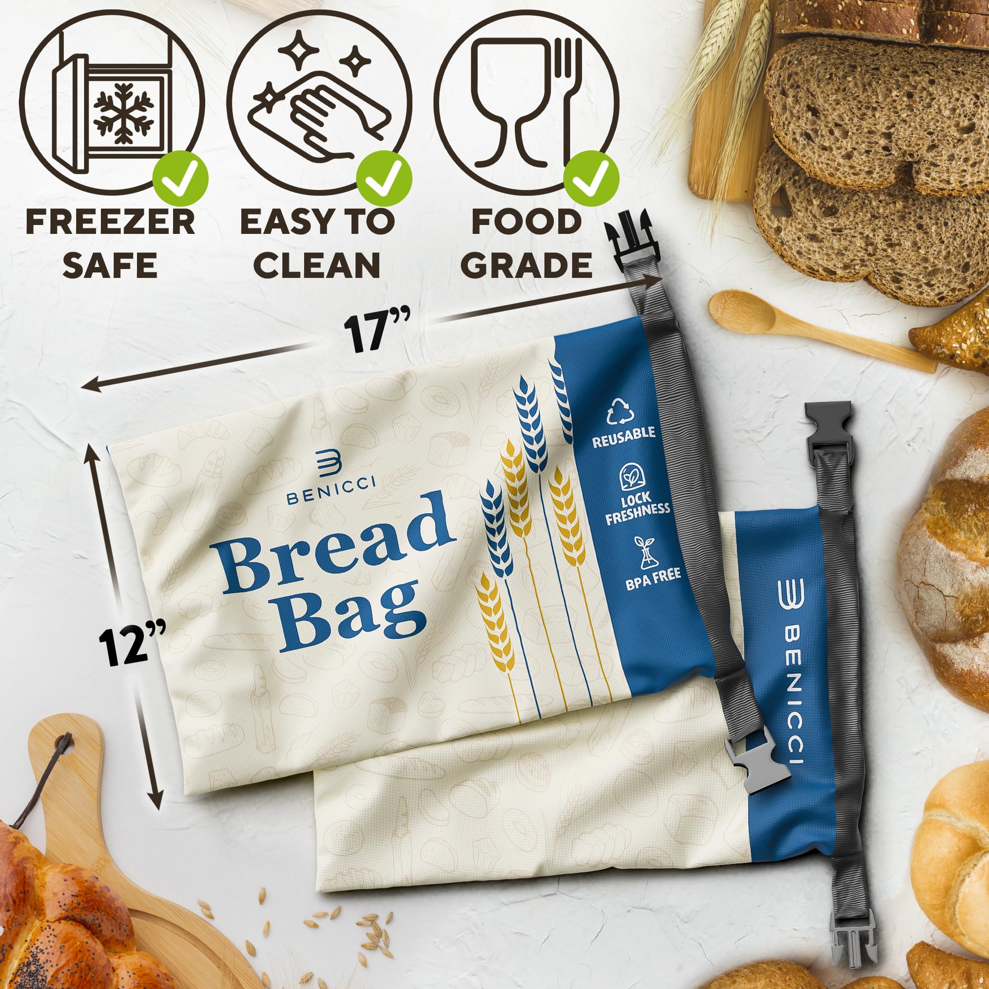 2 Pack Reusable Bread Bags - Perfect To Store Homemade Sourdough Loaf Bread - Special Double-Lock For Longer Freshness - Extra L