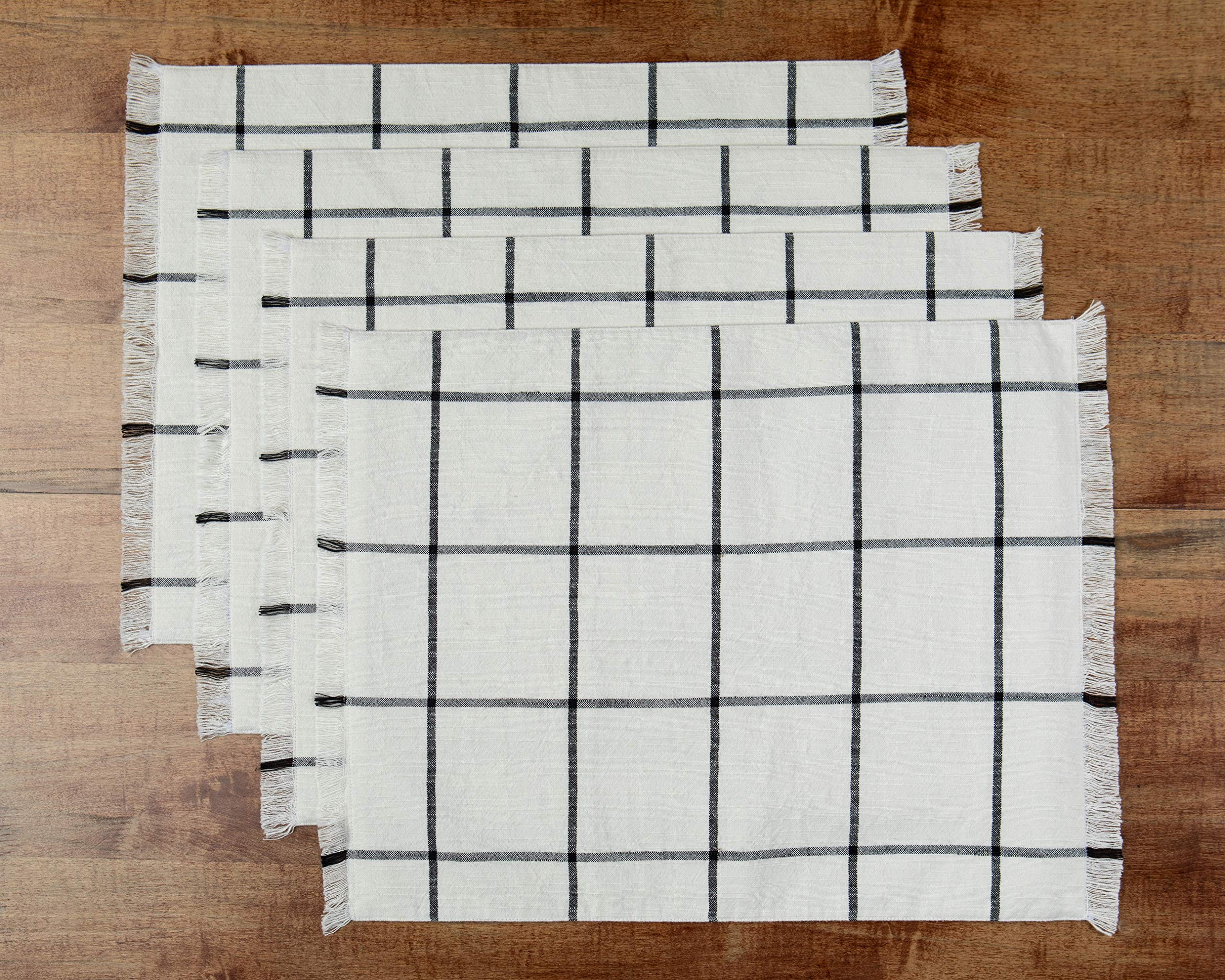 Placemats Set Of 4, Woven Cloth Placemat Set, 14X19 In, Cream Farmhouse Plaid Place Mats For Kitchen Or Dining Table, Washable C