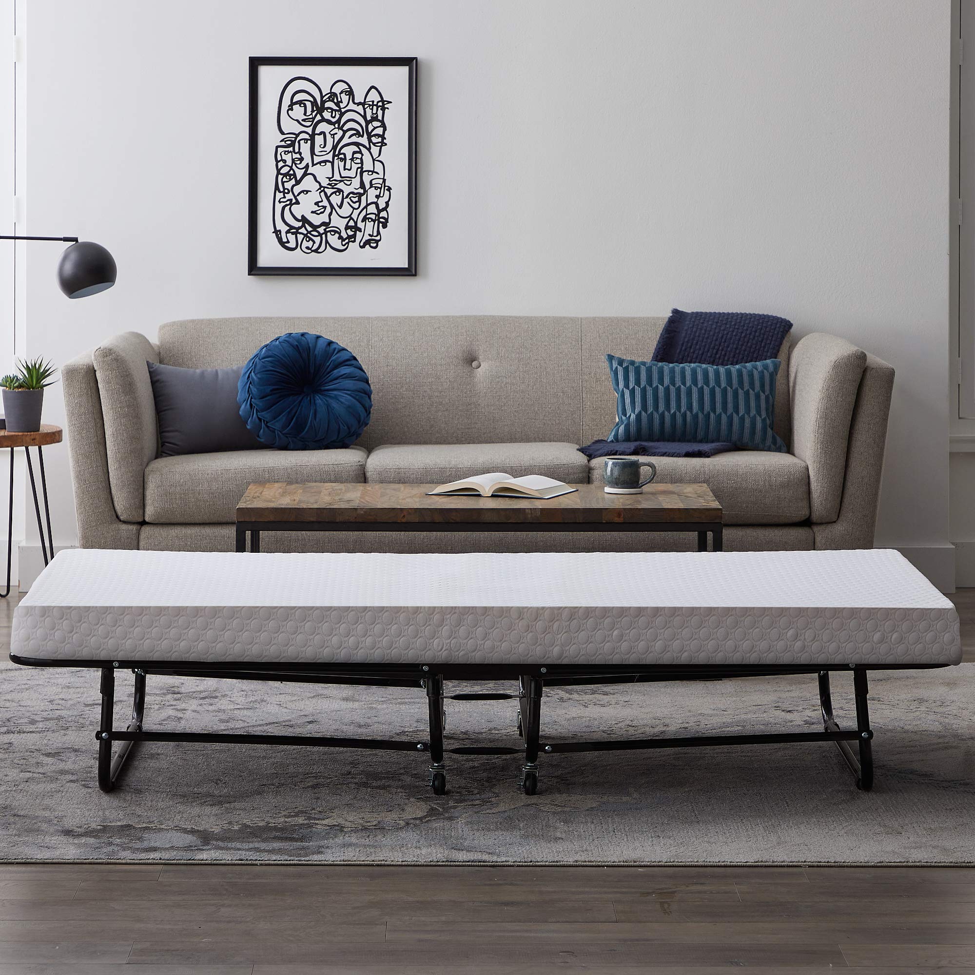 Lucid Rollaway Folding Guest Bed With 4 Inch Memory Foam Mattress- Rolling Cot- Easy Storage-Cot Size Bed