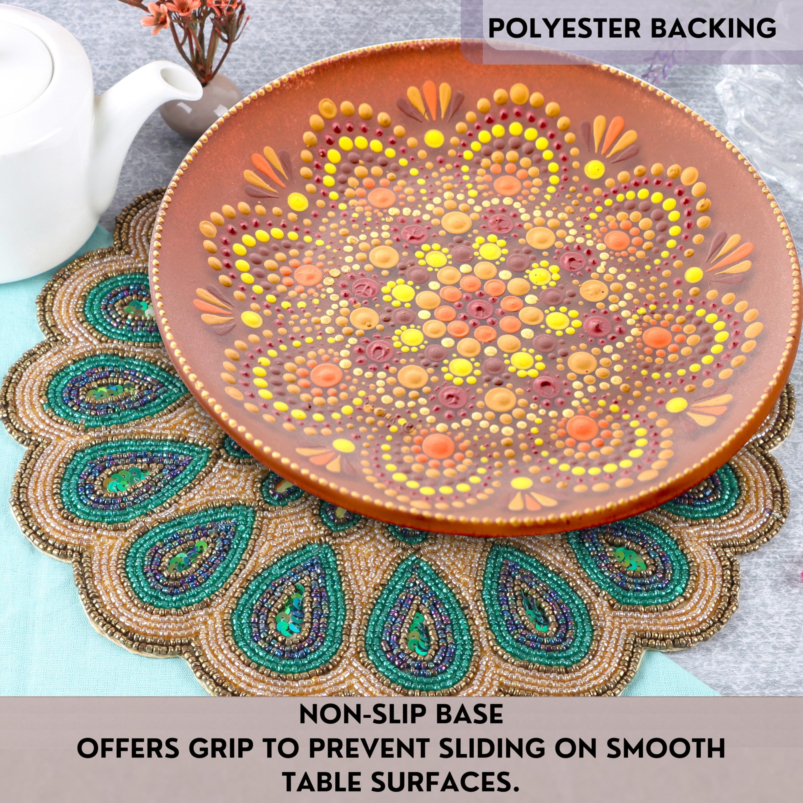 Beaded Table Mat, Coffee Table Beaded Mat, Placement Mats For Dining Table Beaded, Round Beaded Placemats, Beaded Placemats For