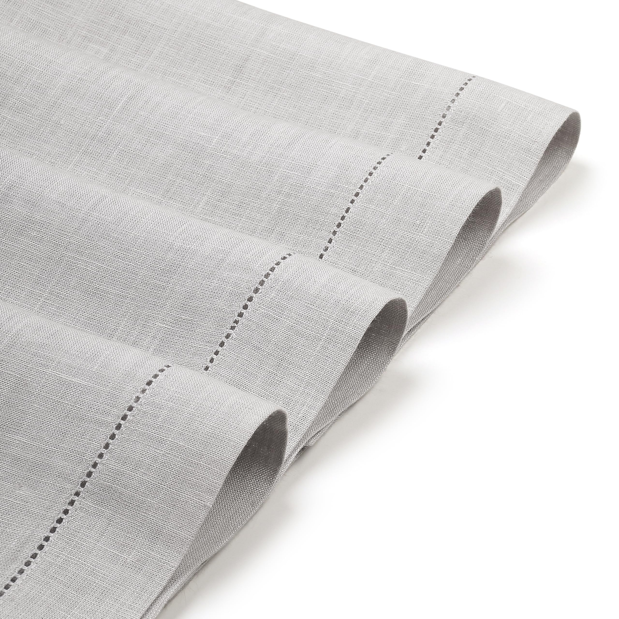 D'Moksha Homes Linen Placemats Set Of 4-100% Pure Linen Silver Grey Placemats 14 X 19 Inch - Classic Hemstitch, Washable Silver