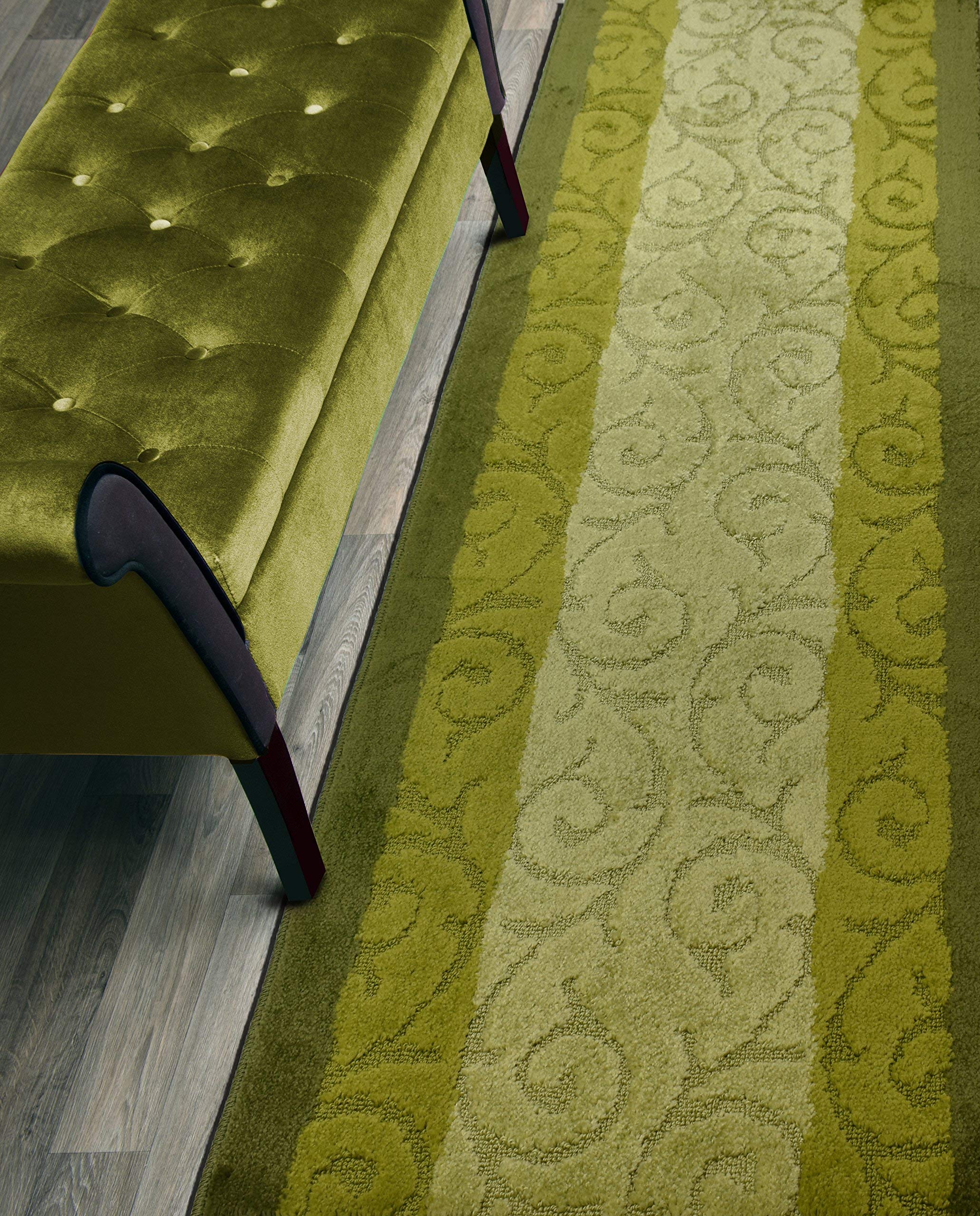 ORFA HOME Custom Size Hallway Runner Rug, Slip Resistant, 26 Inch Wide x Your Choice of Length Size, Scroll Green, 26 Inch X 11 