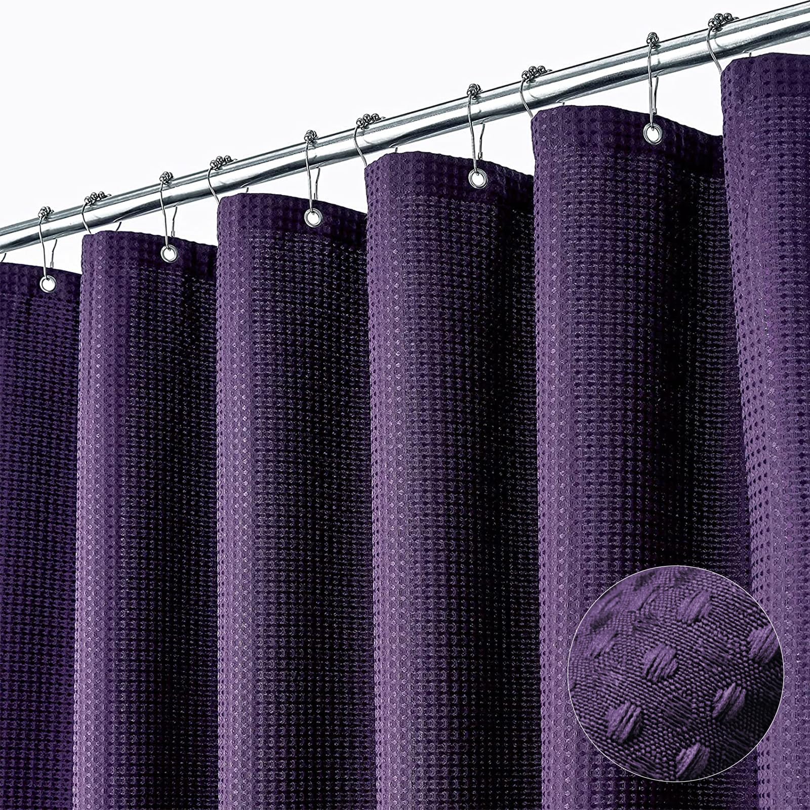 Dynamene 60 inch Stall Shower Curtain - Waffle Weave Heavy Duty Thick Fabric Shower Curtains for Bathroom  Weighted Hotel Spa Luxury Cloth Bath Curtain Set with 10 Plastic Hooks 60x72  Purple