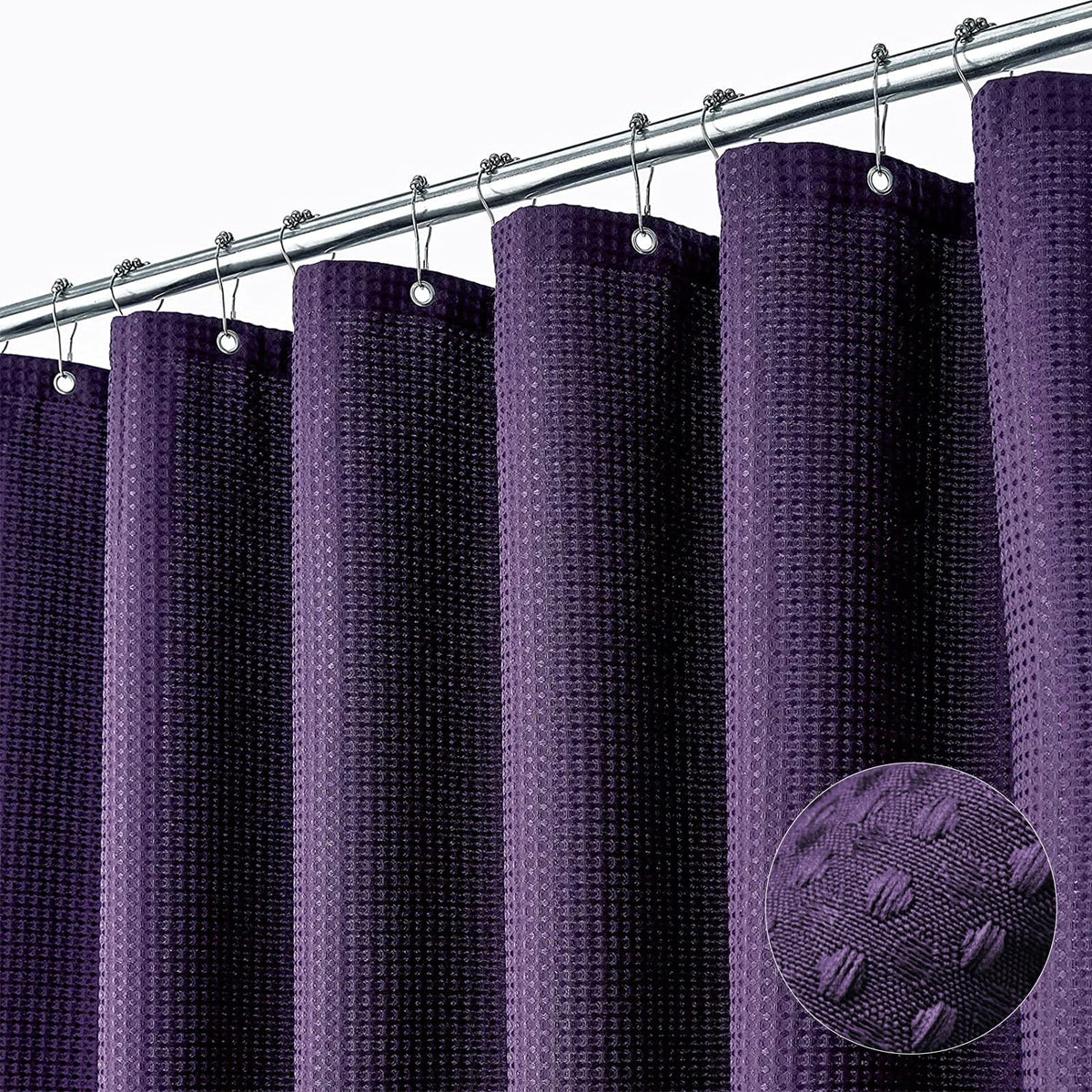 Dynamene Extra Long Shower Curtain,84 Inch Long Waffle Weave Weighted Thick Fabric Bathroom Shower Curtain, Neutral Heavy Duty H