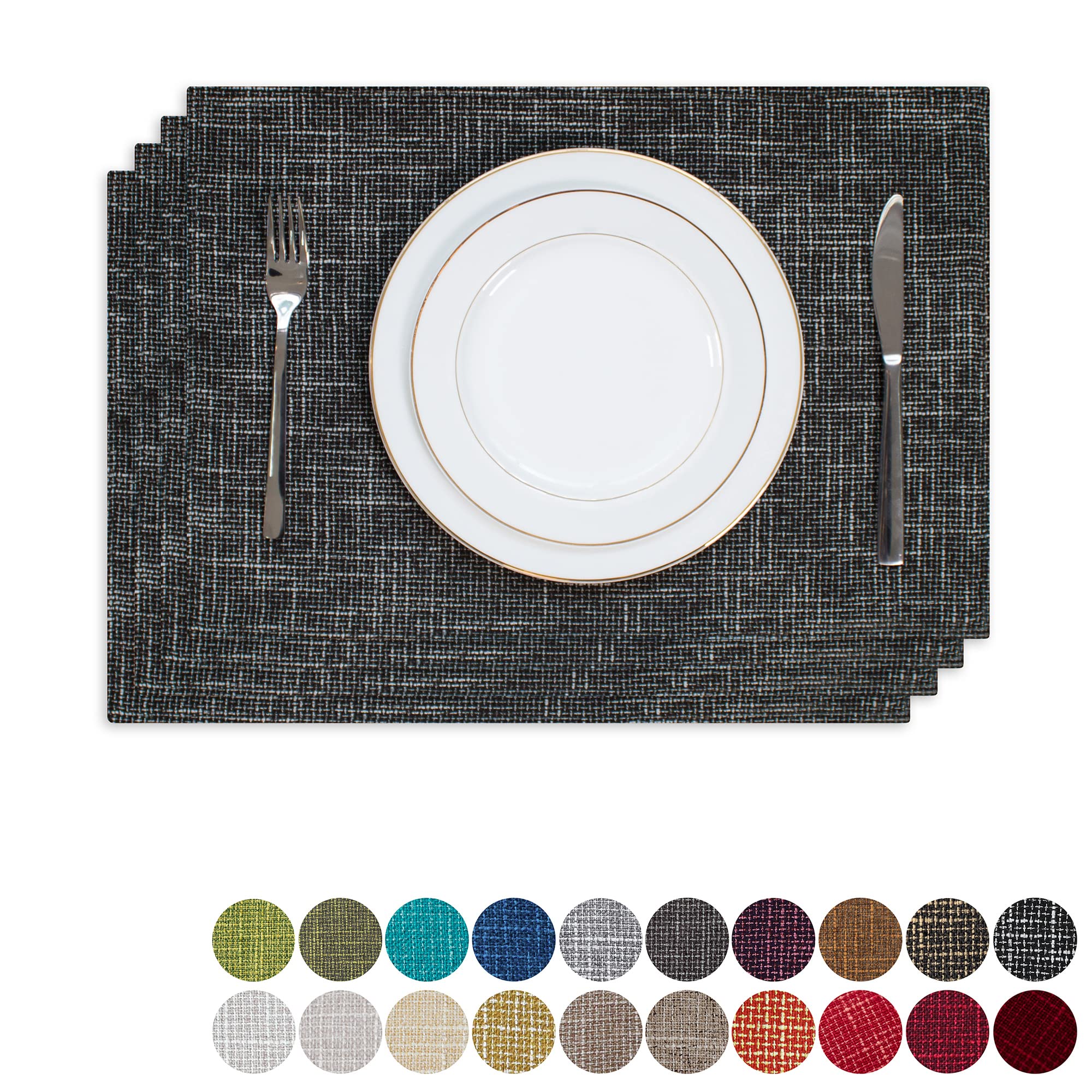 Kevin Textile Table Mats Set Of 4 Heat Resistant Washable Placemats For Parties Buffet Dinner, 13 X 19 Inches, Black