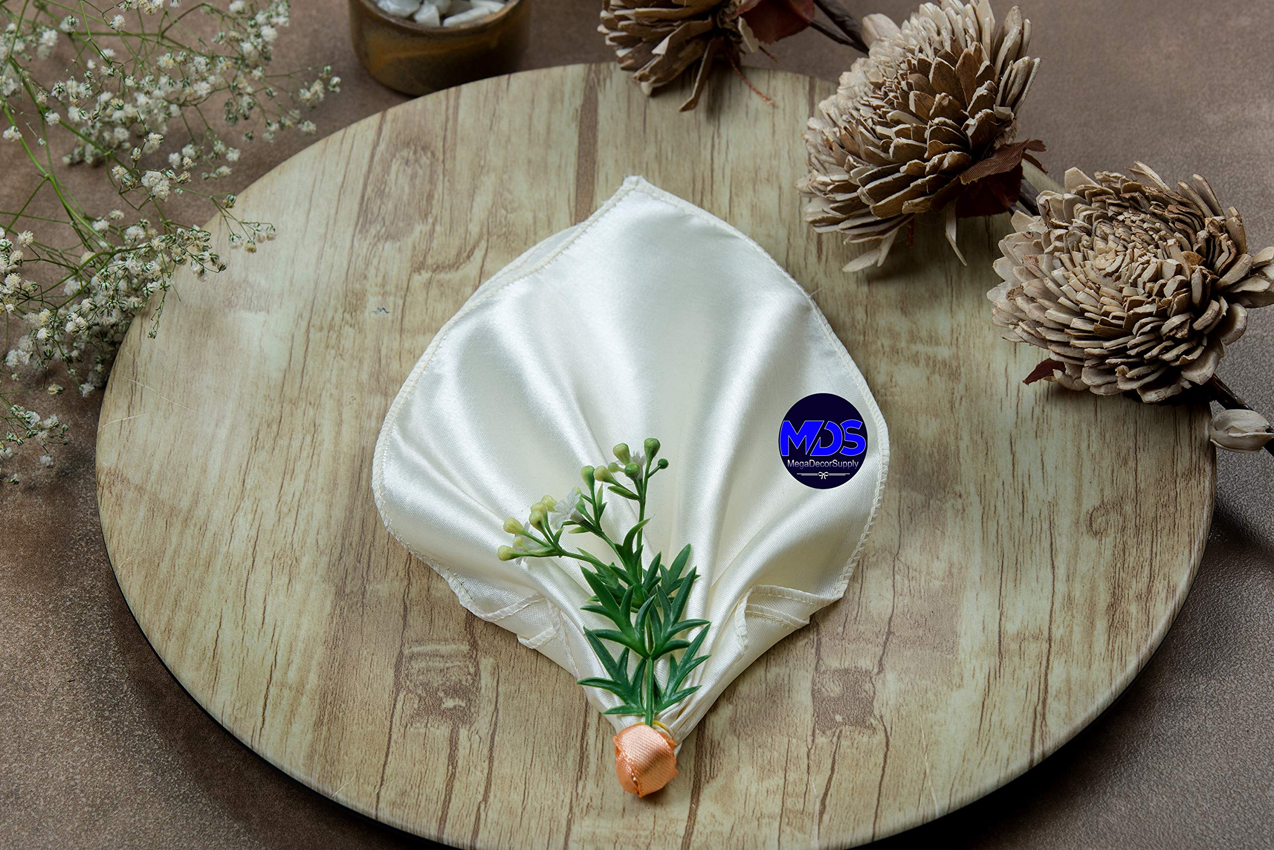 Mds Pack Of 25 Wedding Satin 12''X 12'' Square Dinner Napkin Or Handkerchief For Wedding Banquet Decoration - Cream