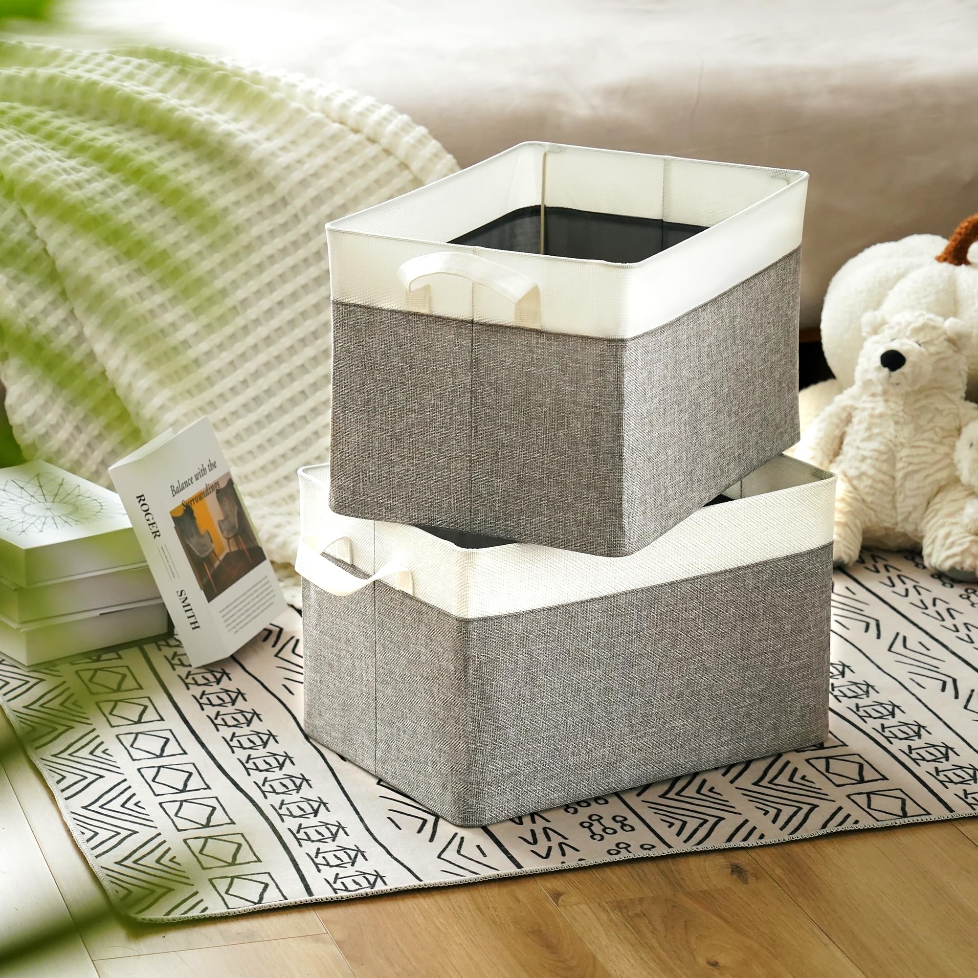 Granny Says Storage Bins With Metal Frame, Fabric Foldable Closet Organizers, Closet Storage Bins For Organization, Shelves Bask
