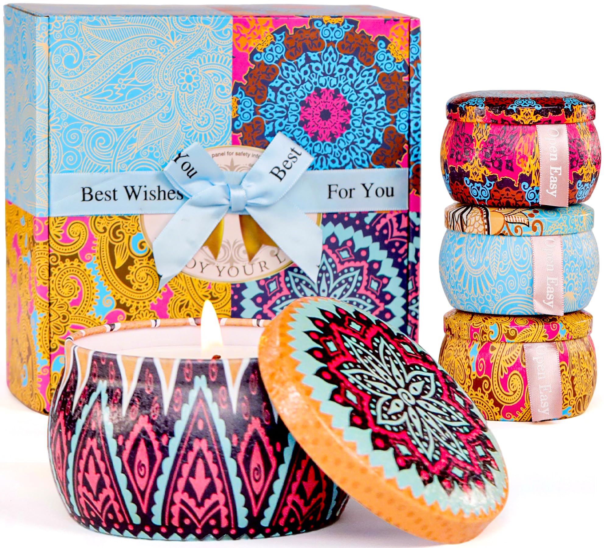 Gifts for Women, Scented Candles Gifts Set for Women/Mom, 4 Pack Aromatherapy Candles for Home Scented, 120H Burning, Stress Rel