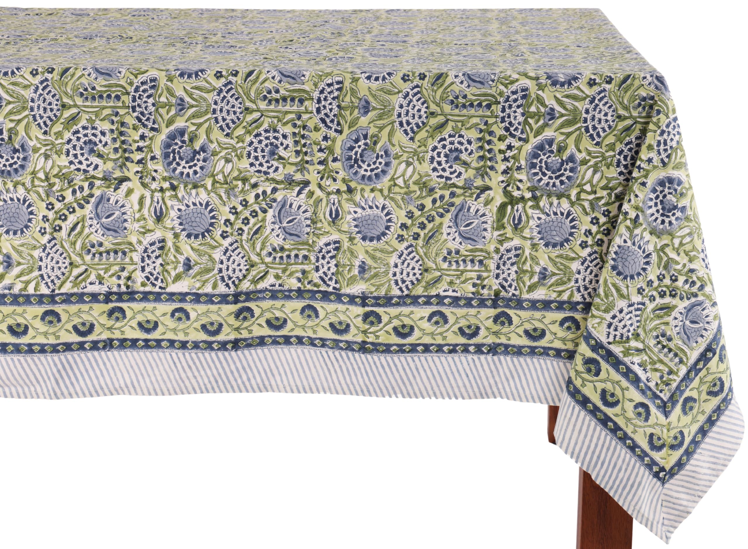 ATOSII Morocco Blue 100% Cotton Tablecloth, Handblock Print Rectangle Table Cover for Kitchen Dining I Tabletop Linen I Parties,