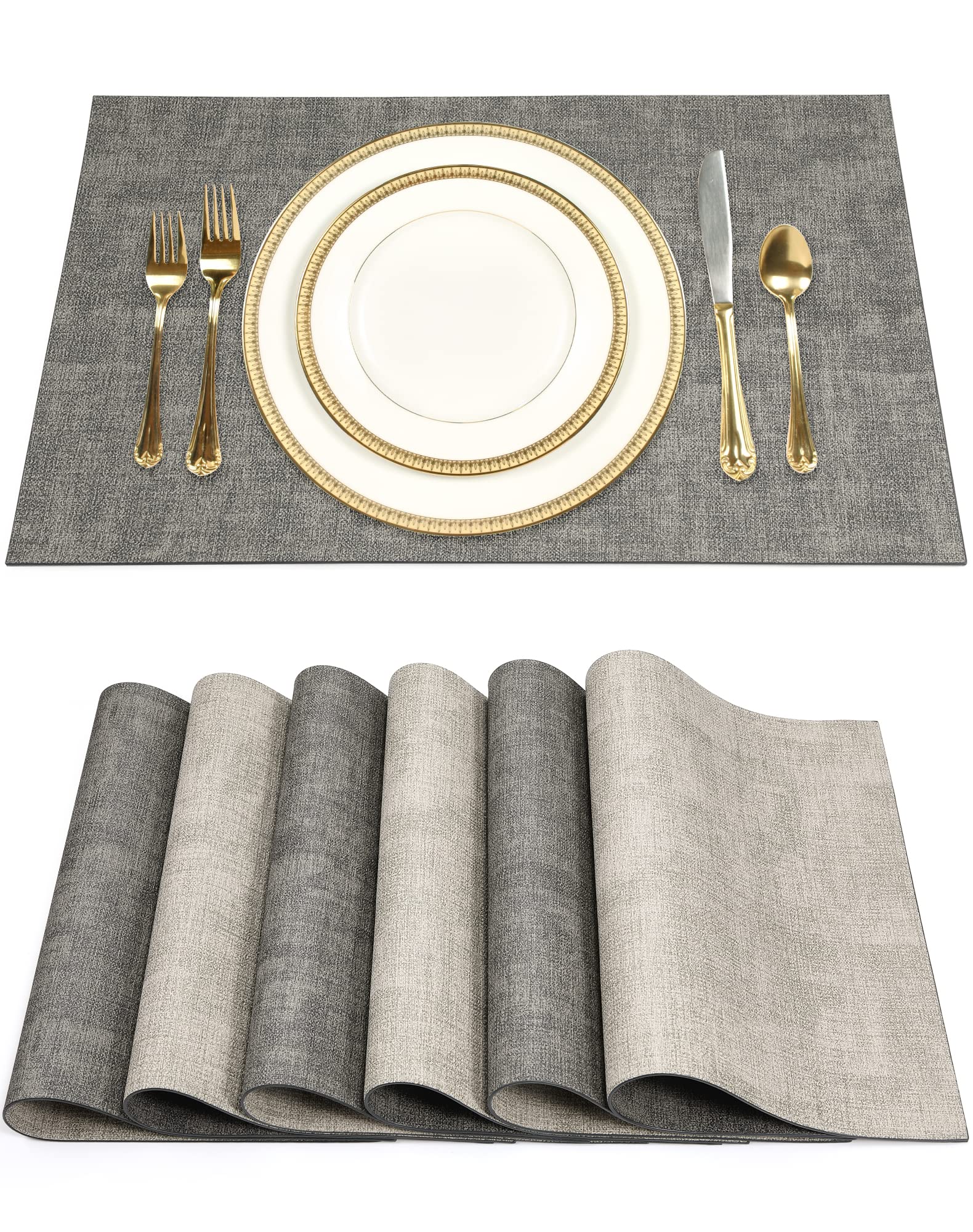 Sueh Design Leather Placemats Set Of 6 Reversible Table Mats Heat Resistant Waterproof No-Slip Place Mats For Dining Table Kitch