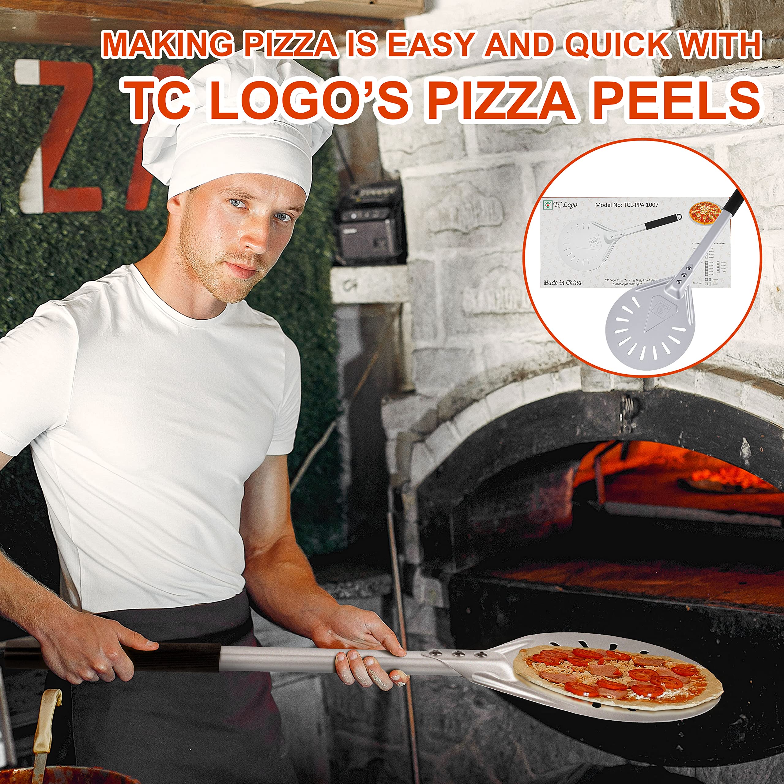 TC Logo 9 Pizza Turning Peel & Paddle  Oven Accessories with Aluminum Plate and Rubber Handle Tool use for Bread Peel  Pastry Dough Cake Spatula for Christmas  and New year Party
