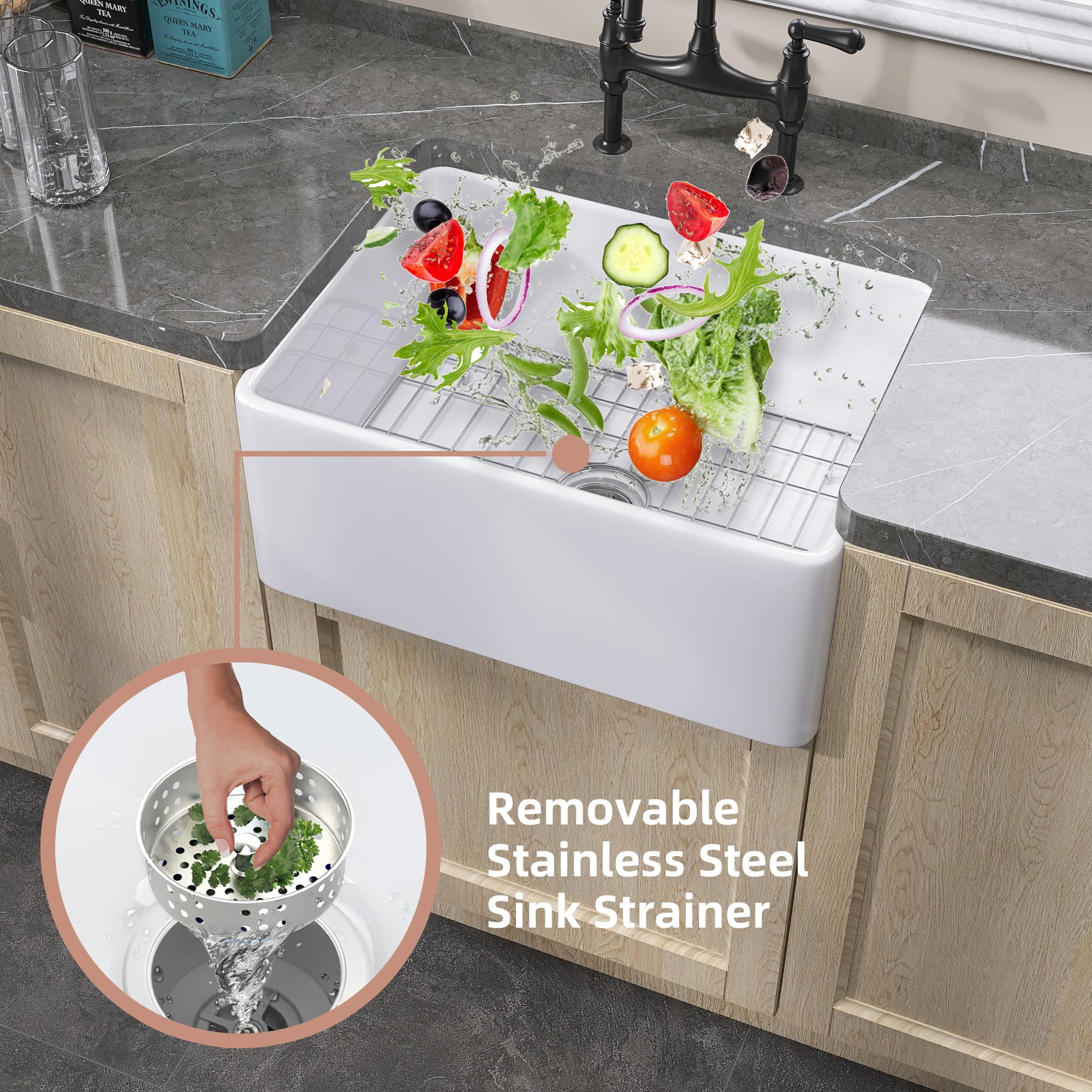 Zuagco Small Farmhouse Sink 24 X18 White Fireclay Apron Front Farm Sink Undermount Kitchen Sinks Deep Single Bowl Drop In Modern