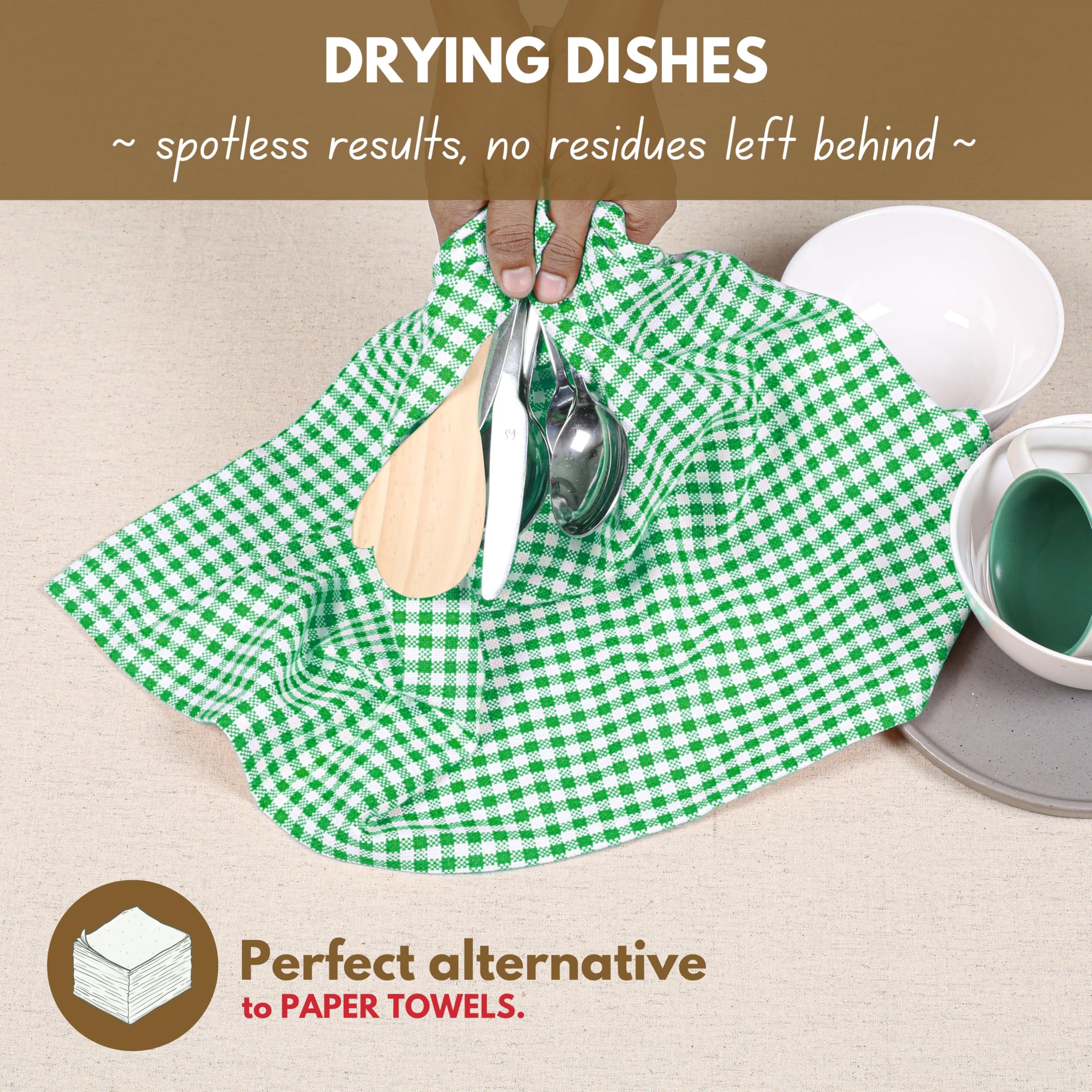 Native Fab Kitchen Dish Towels 16X26 Inches Set Of 4 Gingham Mini Check- 100% Cotton Dish Cloths For Washing Dishes, Absorbent H