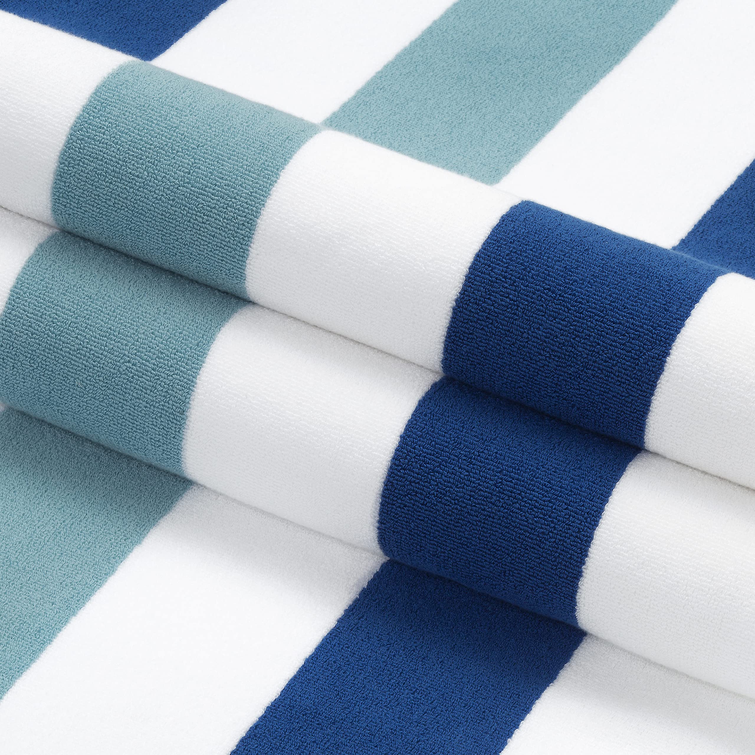 Laguna Beach Textile Co. Striped Cabana Beach Towel - Oversized  Plush 630 GSM Cotton - Marine Blue & Sea Glass Green