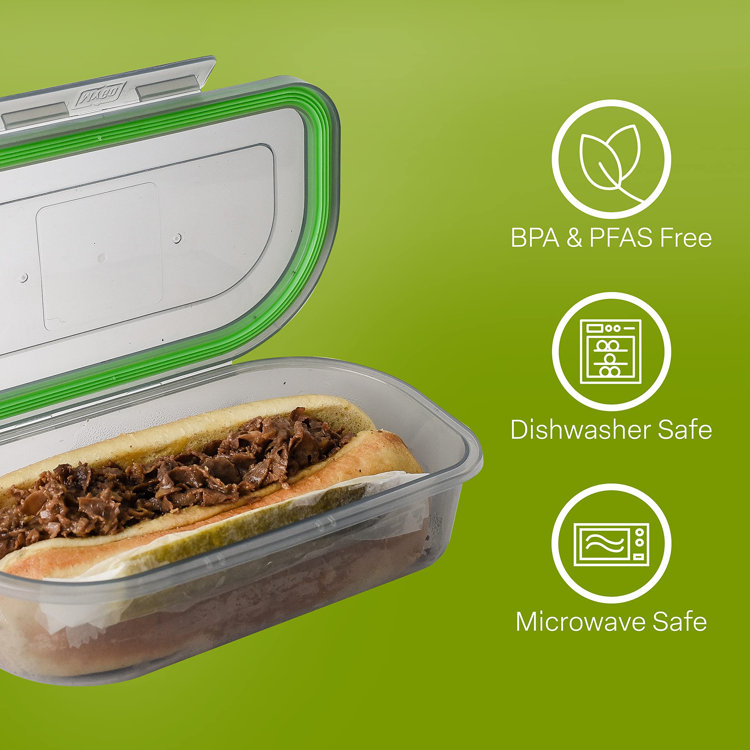 Mygo Container Half-Sized To-Go Single Compartment Container, 8'' X 5'' X 2-1/2'', Reusable, Microwave Safe, Nsf Certified, Smok