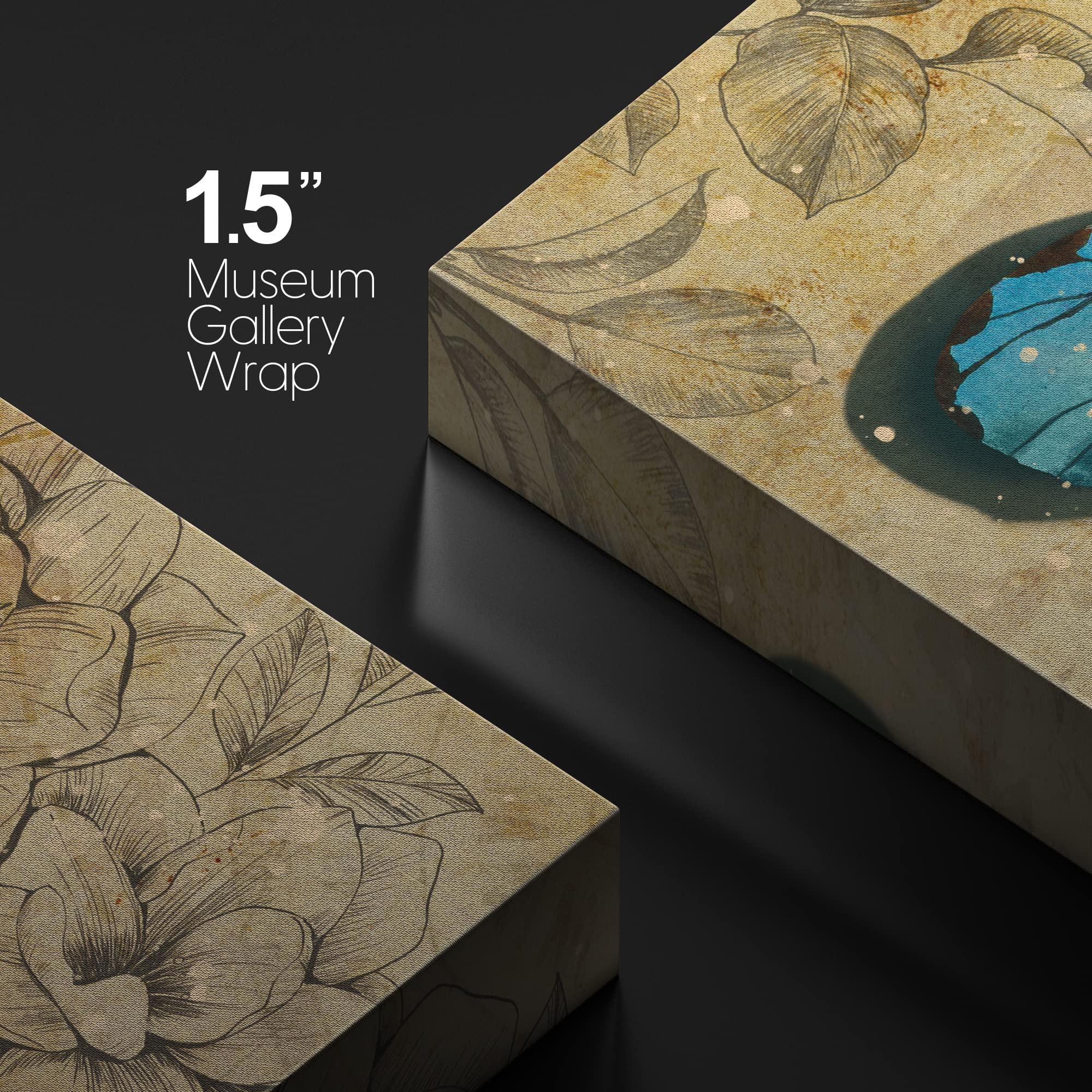 Wall26 Canvas Print Wall Art Teal Blue Butterfly Floral Pattern Nature Wilderness Rustic Modern Art Farmhouse Decorative Animals