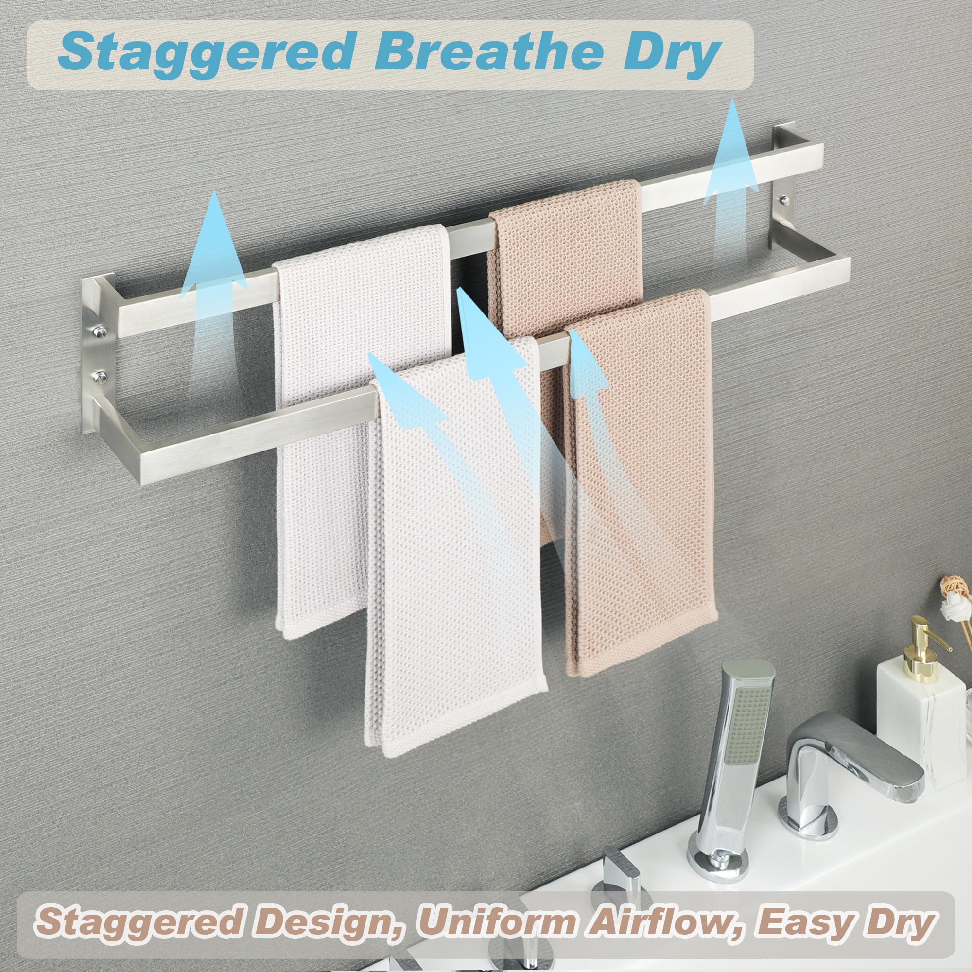 Alise Double Towel Bar 32'', Sus304 Stainless Steel Towel Racks For Bathroom Wall Mounted, Space Saving Bathroom Towel Holder, L
