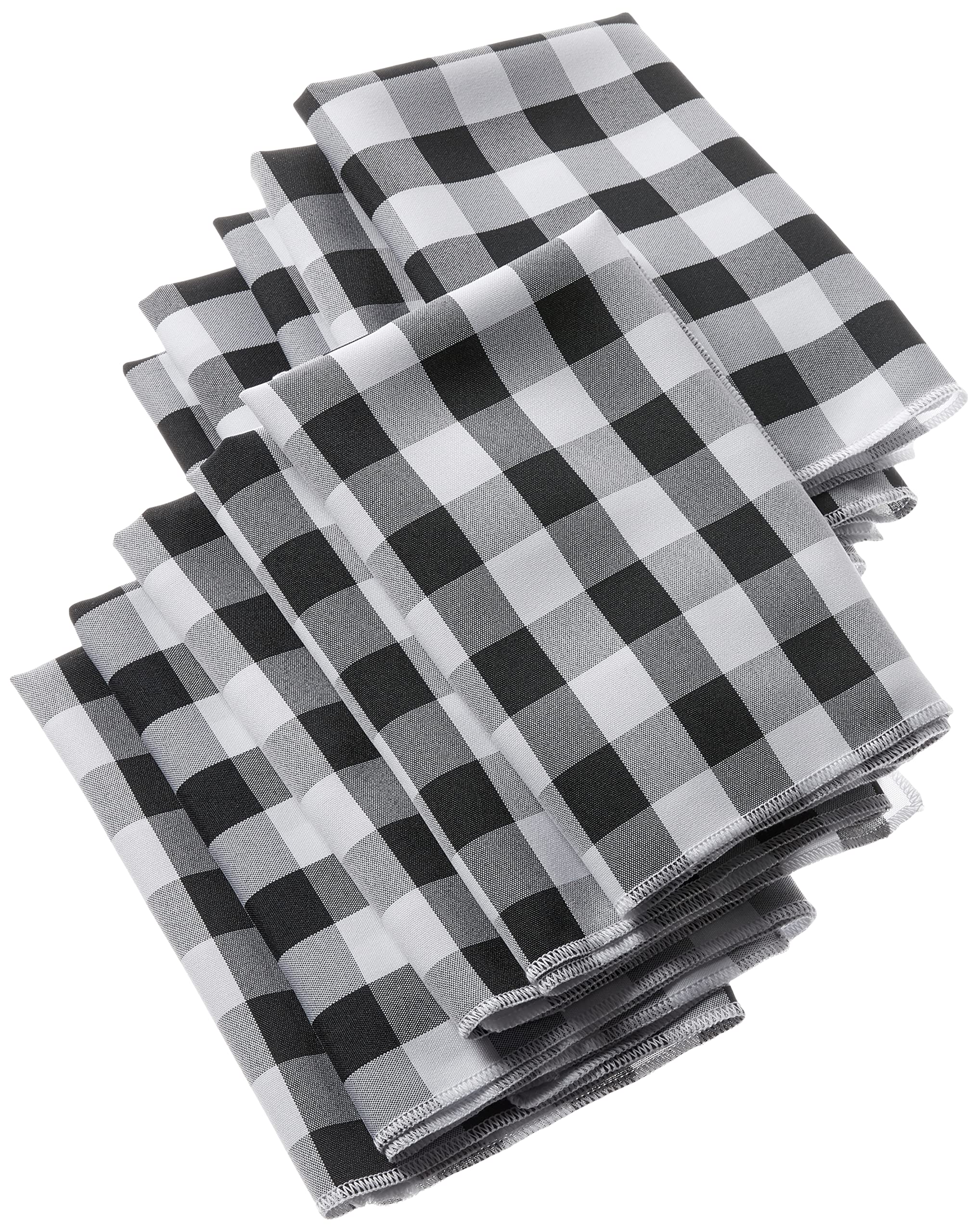 LA Linen Pack of 10 Gingham Checkered Napkins 18 by 18-Inch  White and Black