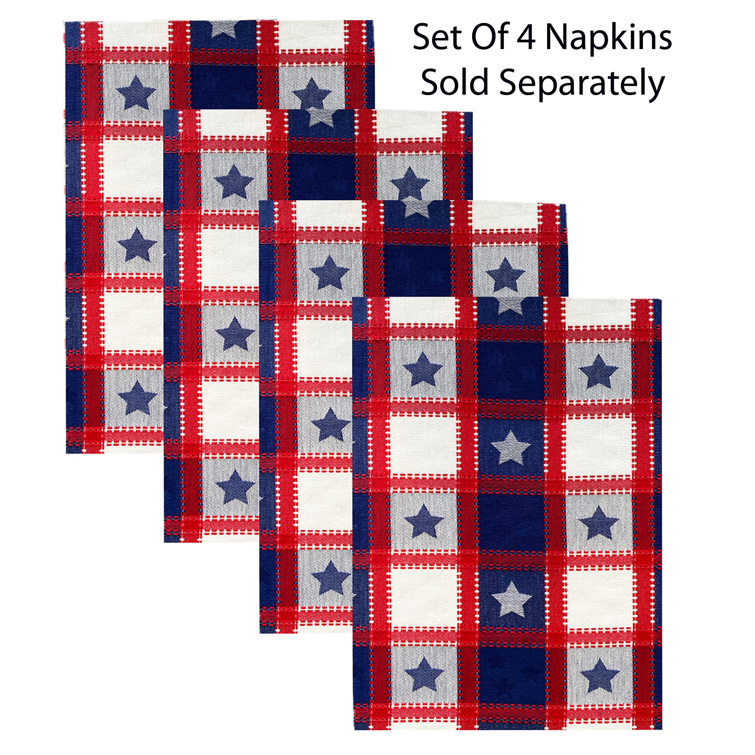 Newbridge American Cottage Star Check Cotton Weave Fabric Napkin Set, Indoor Outdoor Country Rustic Patriotic Woven Plaid Napkin