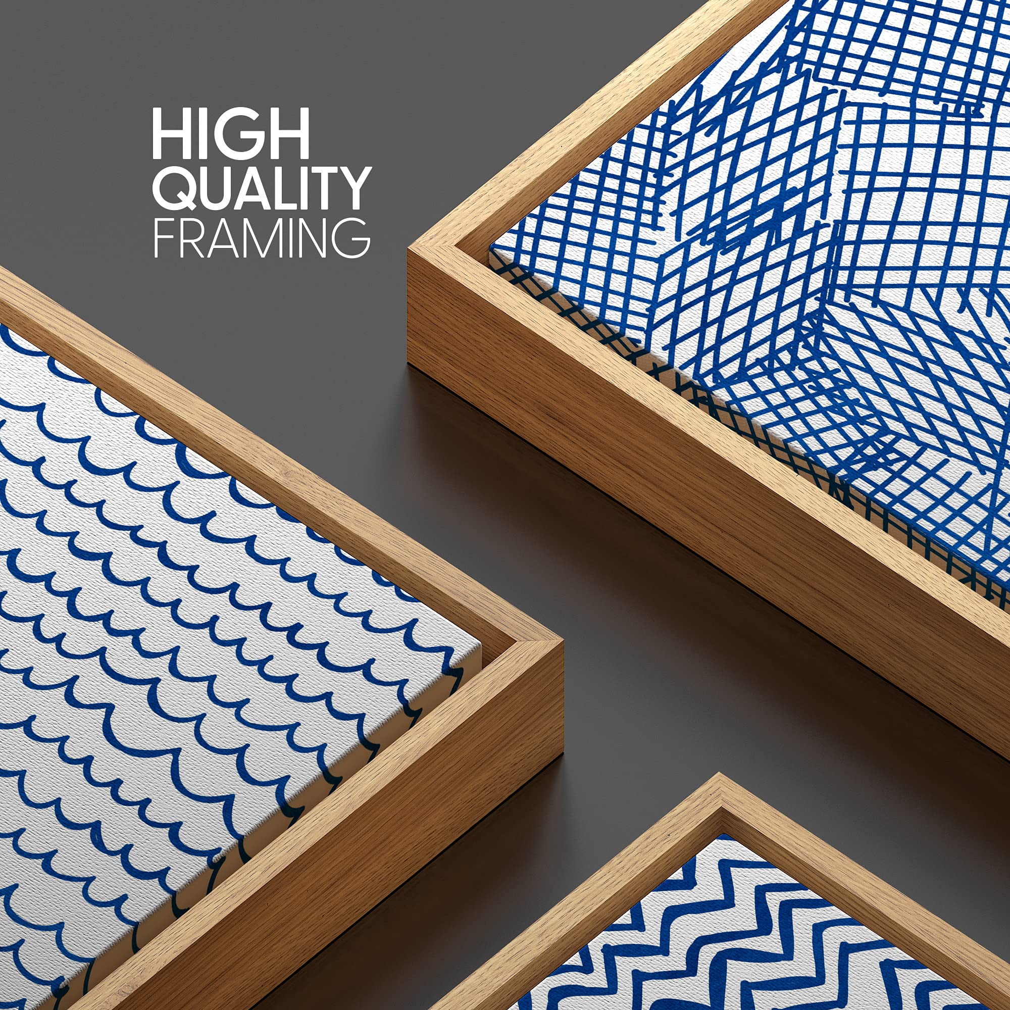 Signwin Framed Canvas Print Wall Art Blue And White Strokes In Ordered Lines Decorative Patterns Illustrations Abstract For Livi