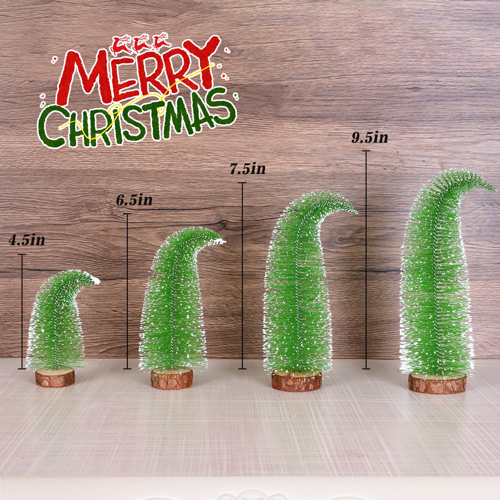 4PCS Mini Christmas Tree, Gringchs Christmas Tree, Bottle Brush Trees Table Top Decorations, Desktop Miniature Pine Trees Xmas H