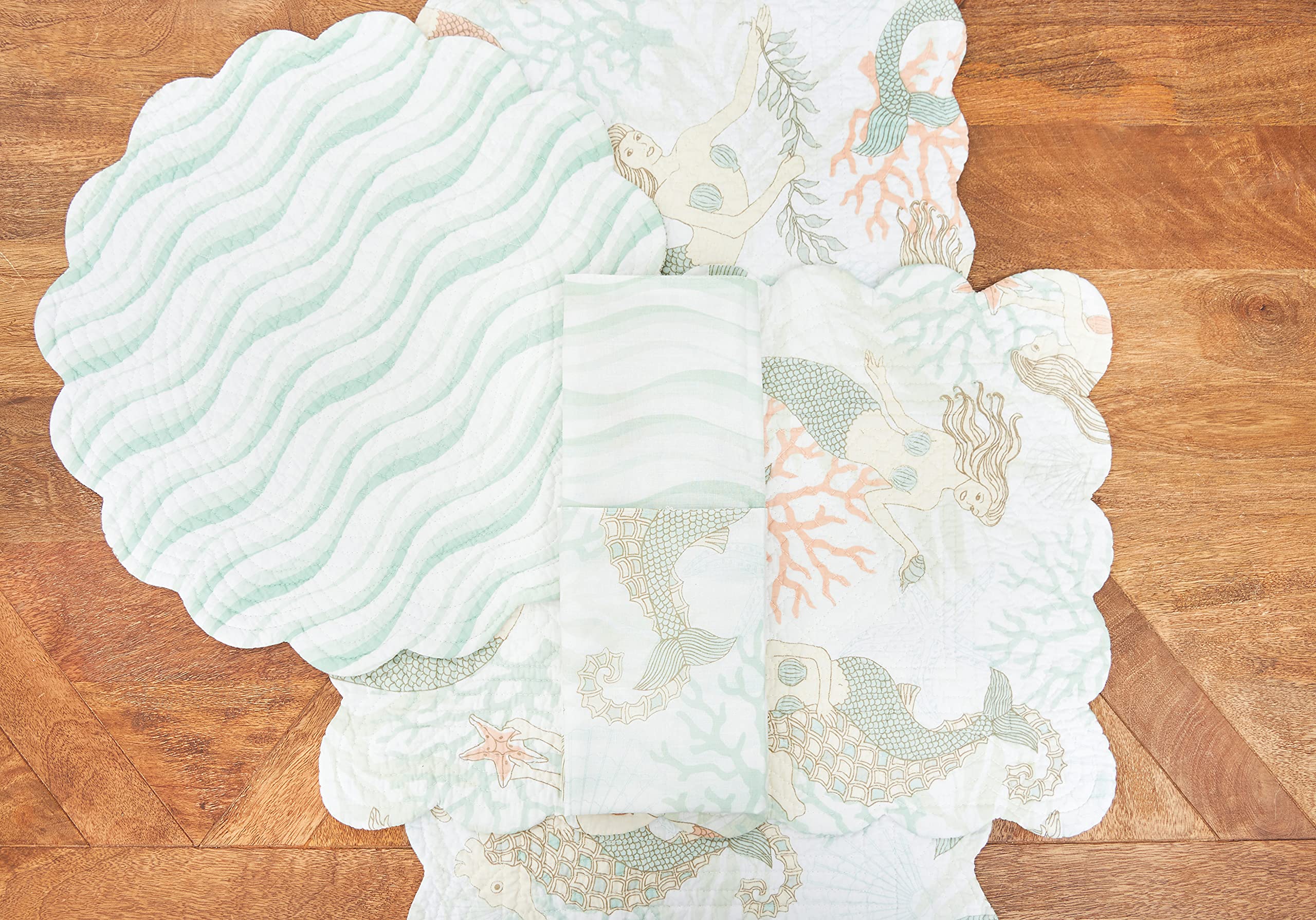C&F Home Mystic Echoes Rectangle Placemat Set Of 6 Cotton Quilted Coastal Beach Reversible Machine Washable Table Top Table Line