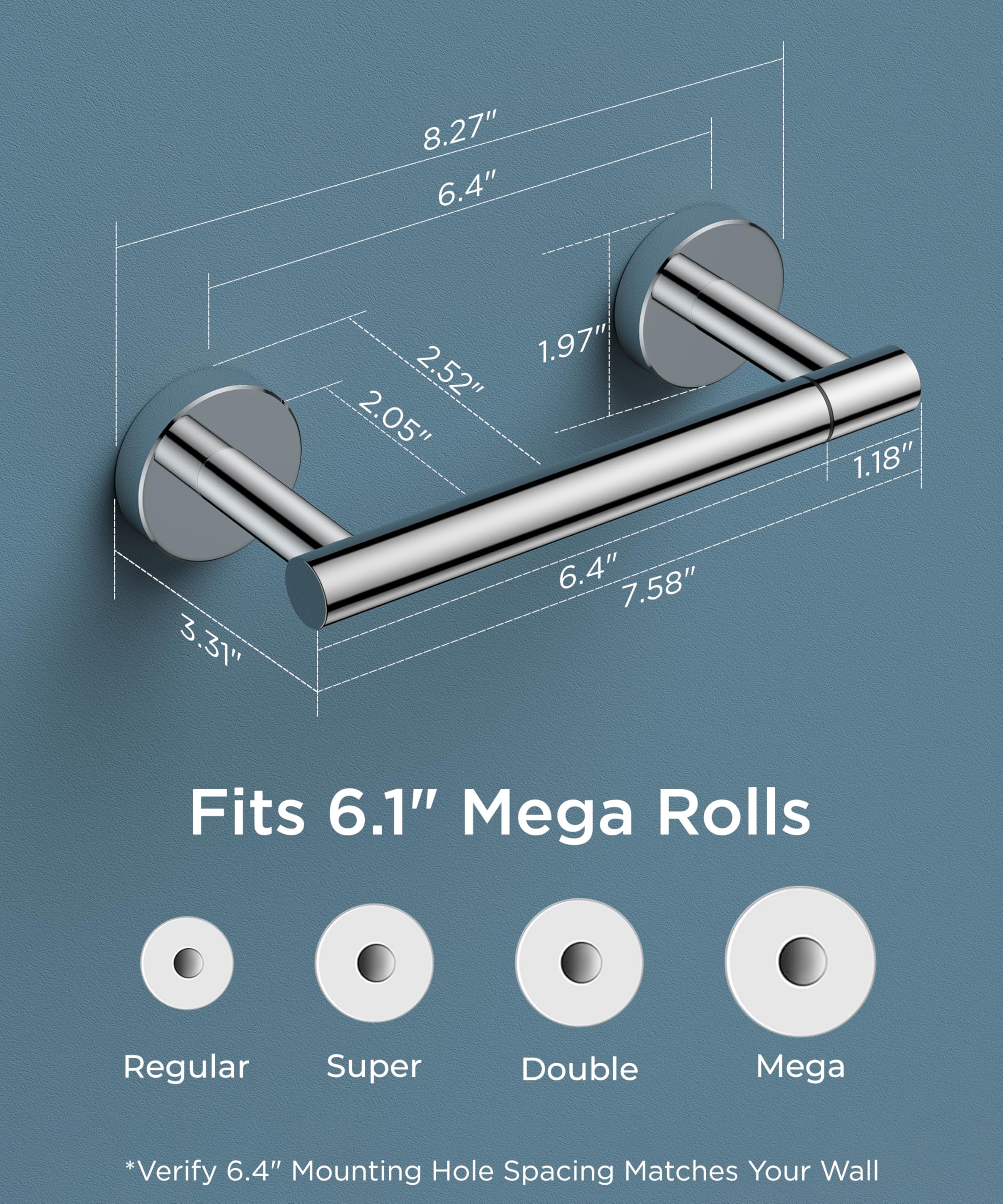 FORIOUS Chrome Toilet Paper Holder Wall Mount  Polished Finish Bathroom Toilet Paper Holder SUS 304 Stainless Steel Toilet Paper Roll Holder  Double Post Pivoting Toilet Paper Wall Holder