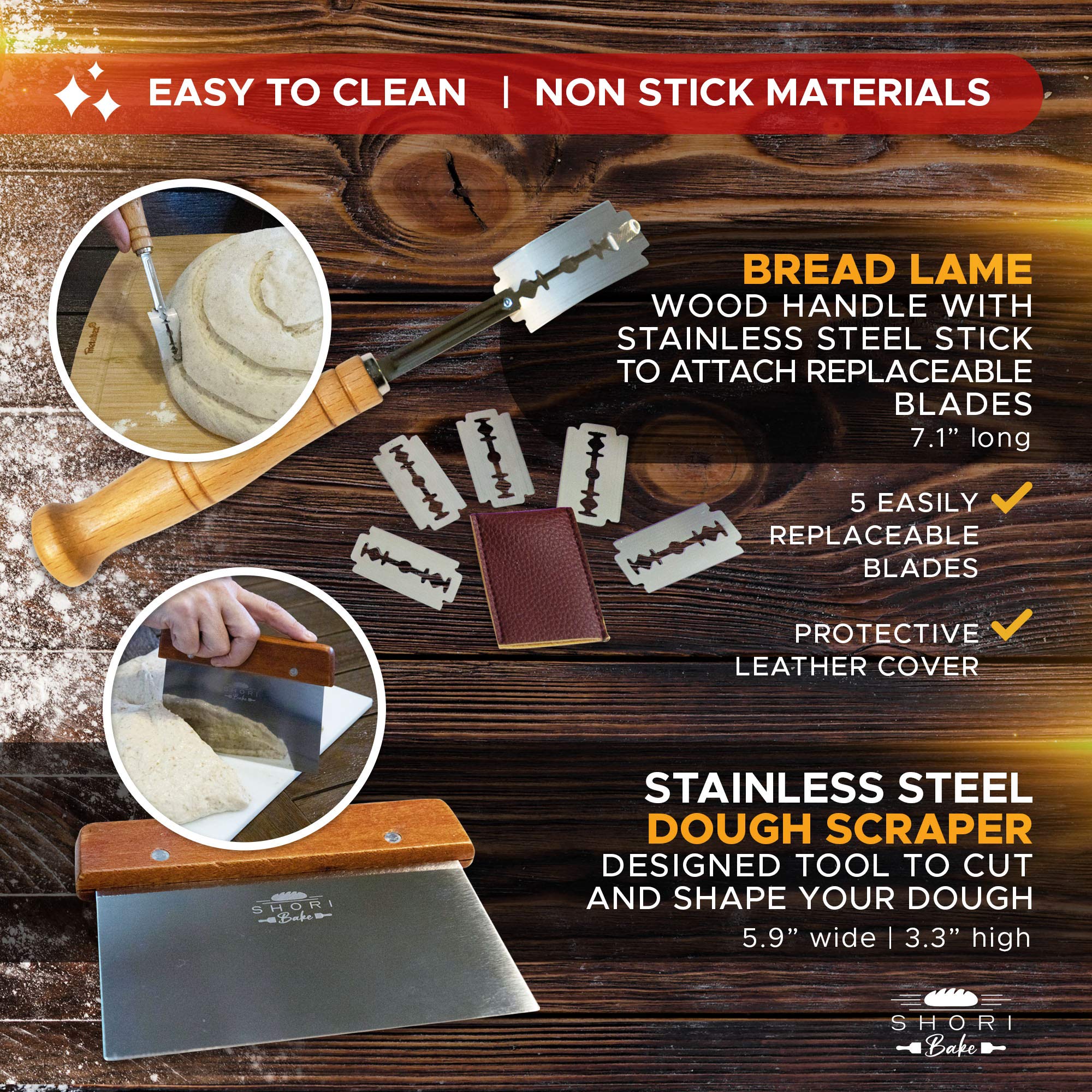 Shori Bake Banneton Bread Proofing Basket Set Of 2 Round 9 Inch + Sourdough Bread Making Tools Kit, Baking Gifts For Bakers, Bro