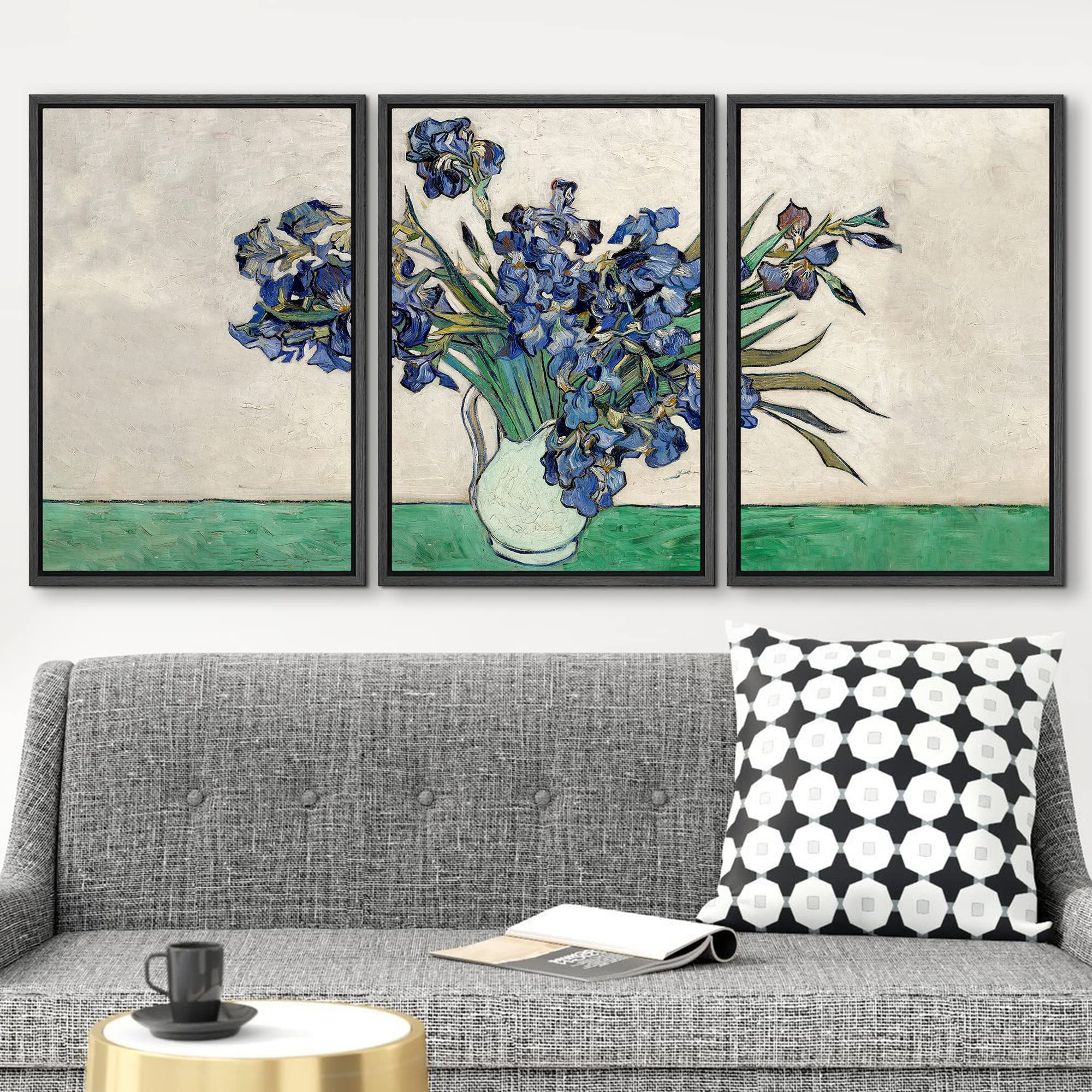 Wall26 Framed Canvas Print Wall Art Set Blue Watercolor Iris Flowers Vincent Van Gogh Classical Illustrations Fine Art Decorativ