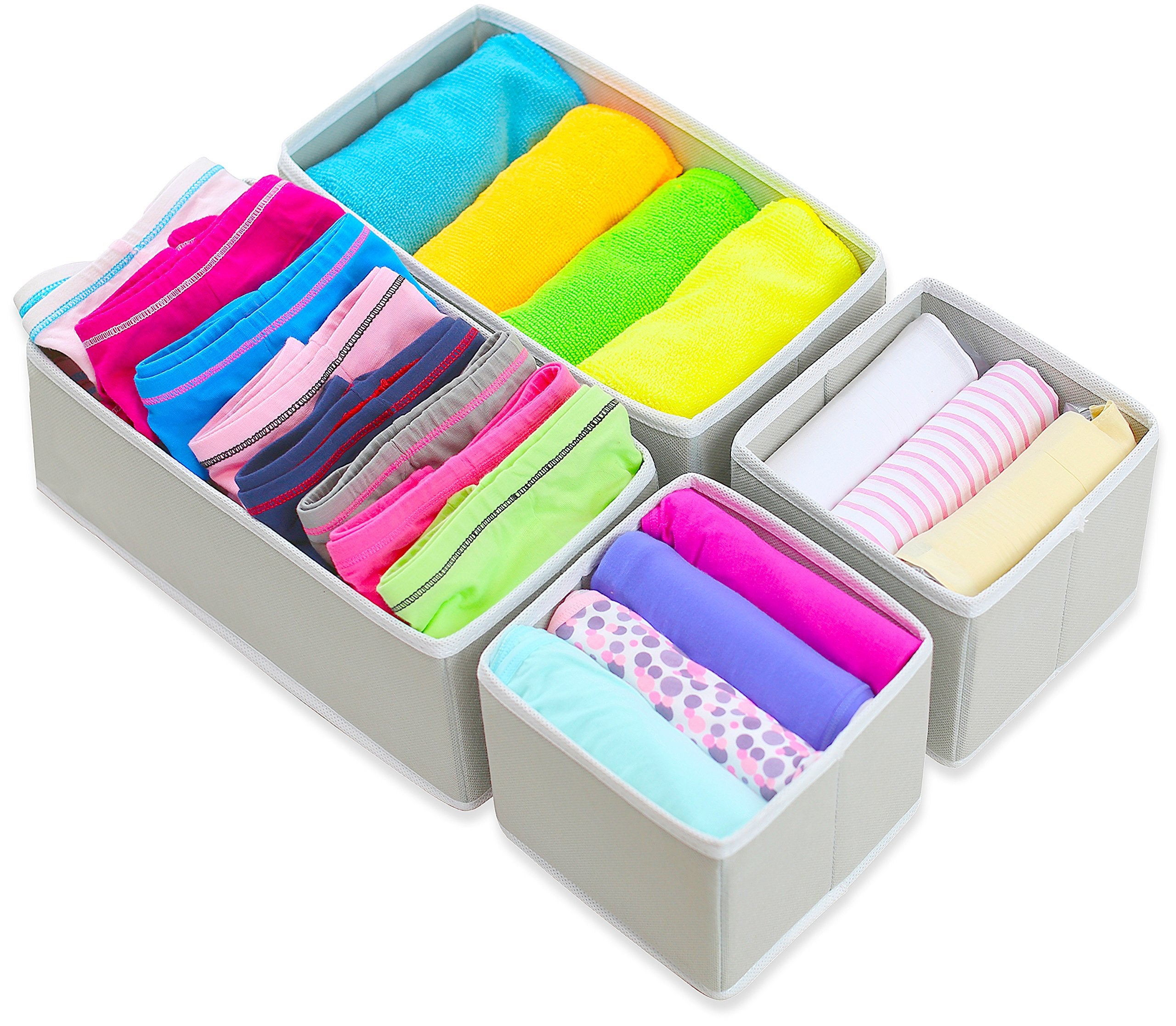 Simple Houseware Foldable Cloth Storage Box Closet Dresser Drawer Divider Organizer Basket Bins for Underwear Bras, Gray (Set of