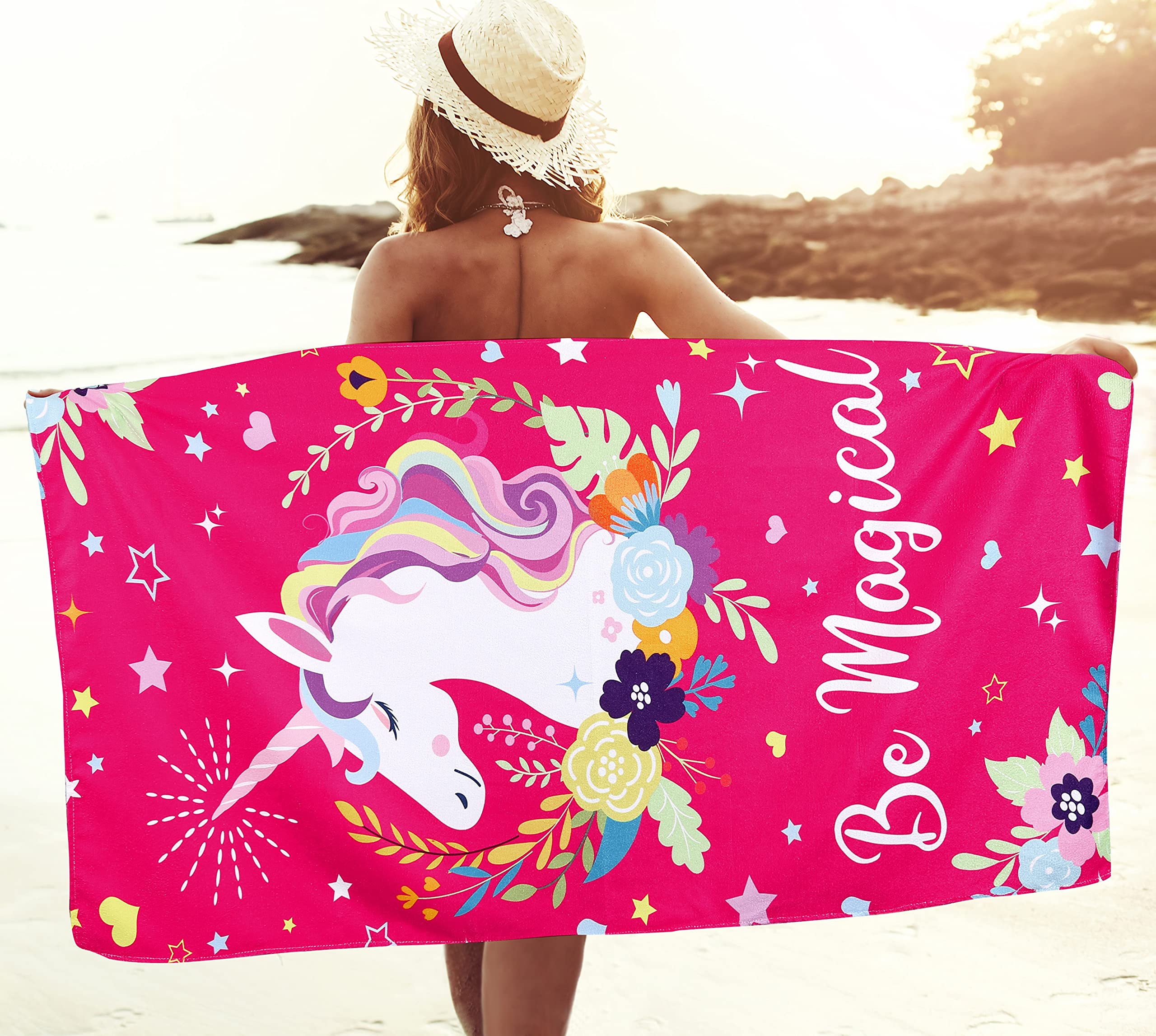 Livilan Unicorn Beach Towel For Girls Kids, Oversized Rainbow Beach Towel Microfiber Quick Dry Sand Free Pool Yoga Bath Cute Thi