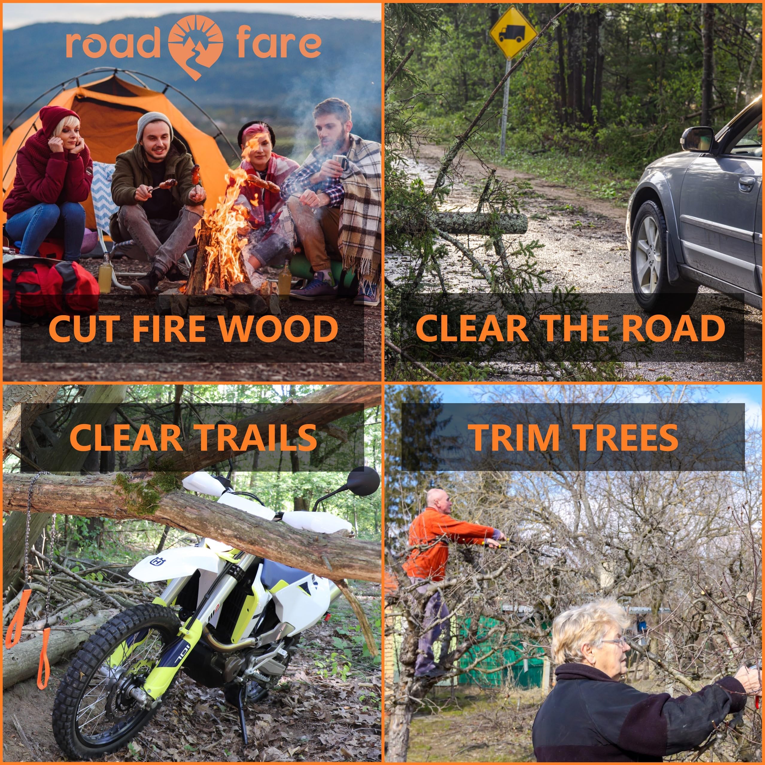 Roadfare Pocket Chainsaw - 36 Inch Hand Saw With 48 Bidirectional Teeth - Camping And Survival Chain Saw For Fast Easy Cutting -