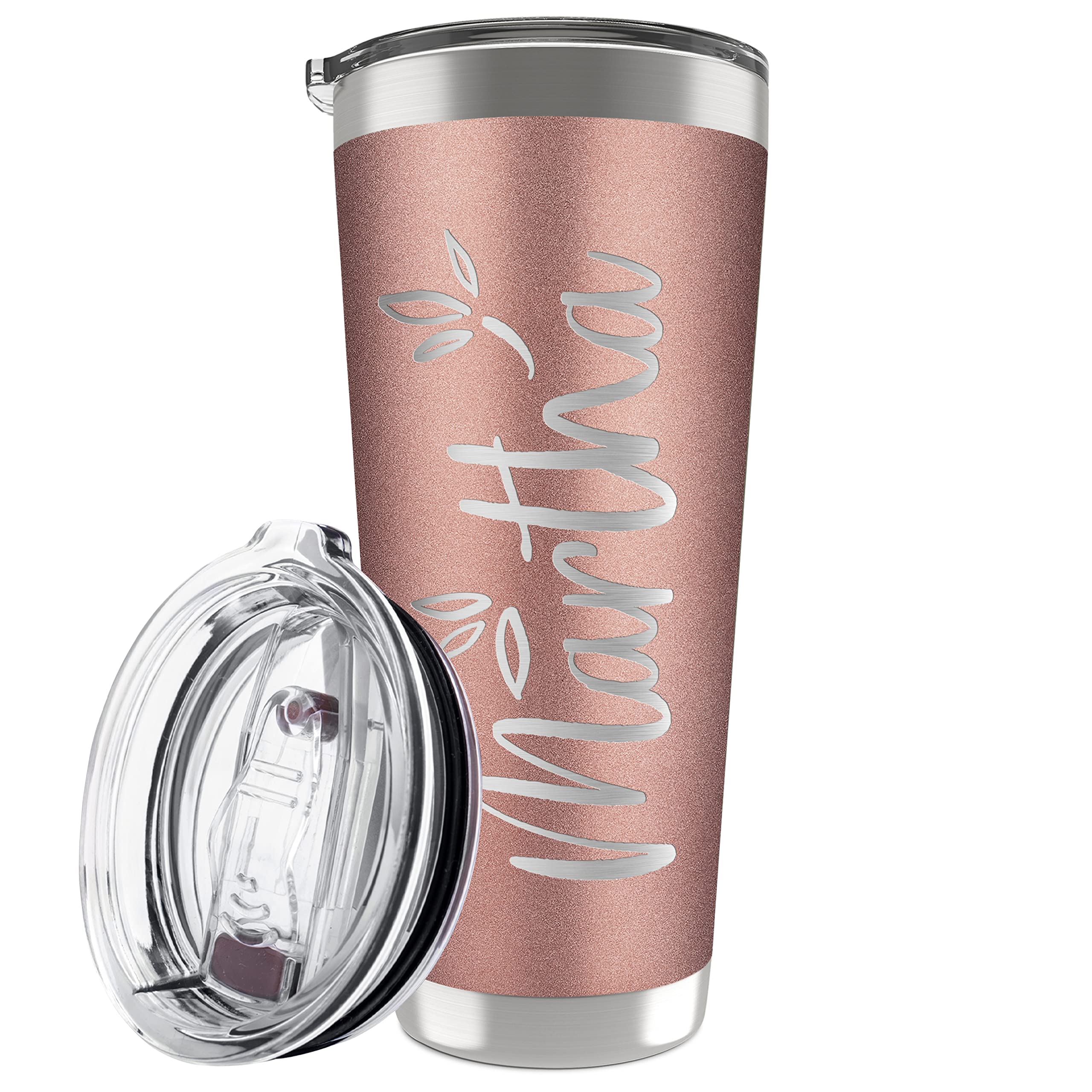 Personalized Tumblers W/Lid - 20 Or 30 Oz Rose Gold - Vacuum Insulated Travel Coffee Mugs - Stainless Steel Double Wall Tumbler