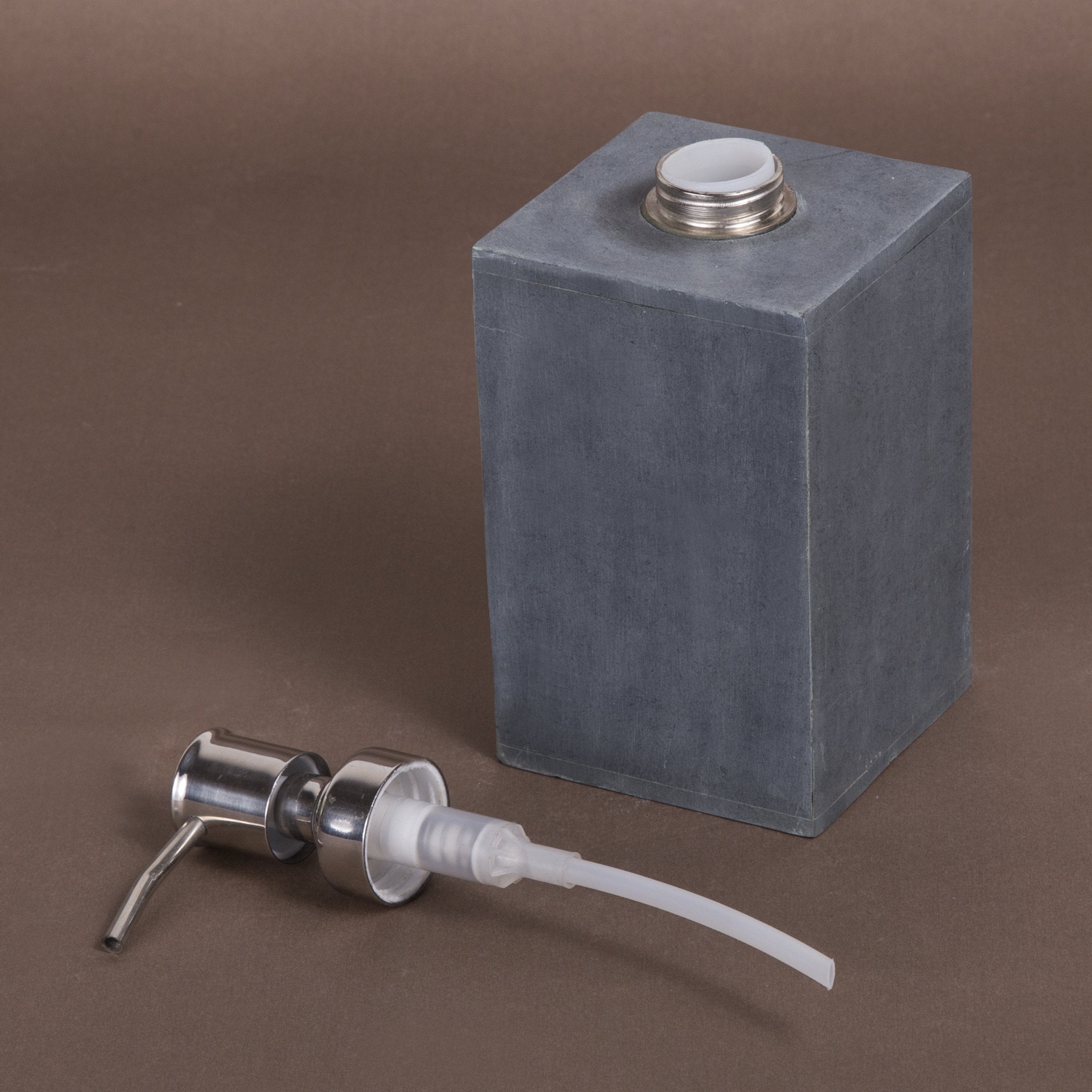 Creative Home Natural Soapstone Square Liquid Soap Dispenser Lotion Dispenser With Stainless Steel Pump, 3'' X 3'' X 7.3'' H, Gr