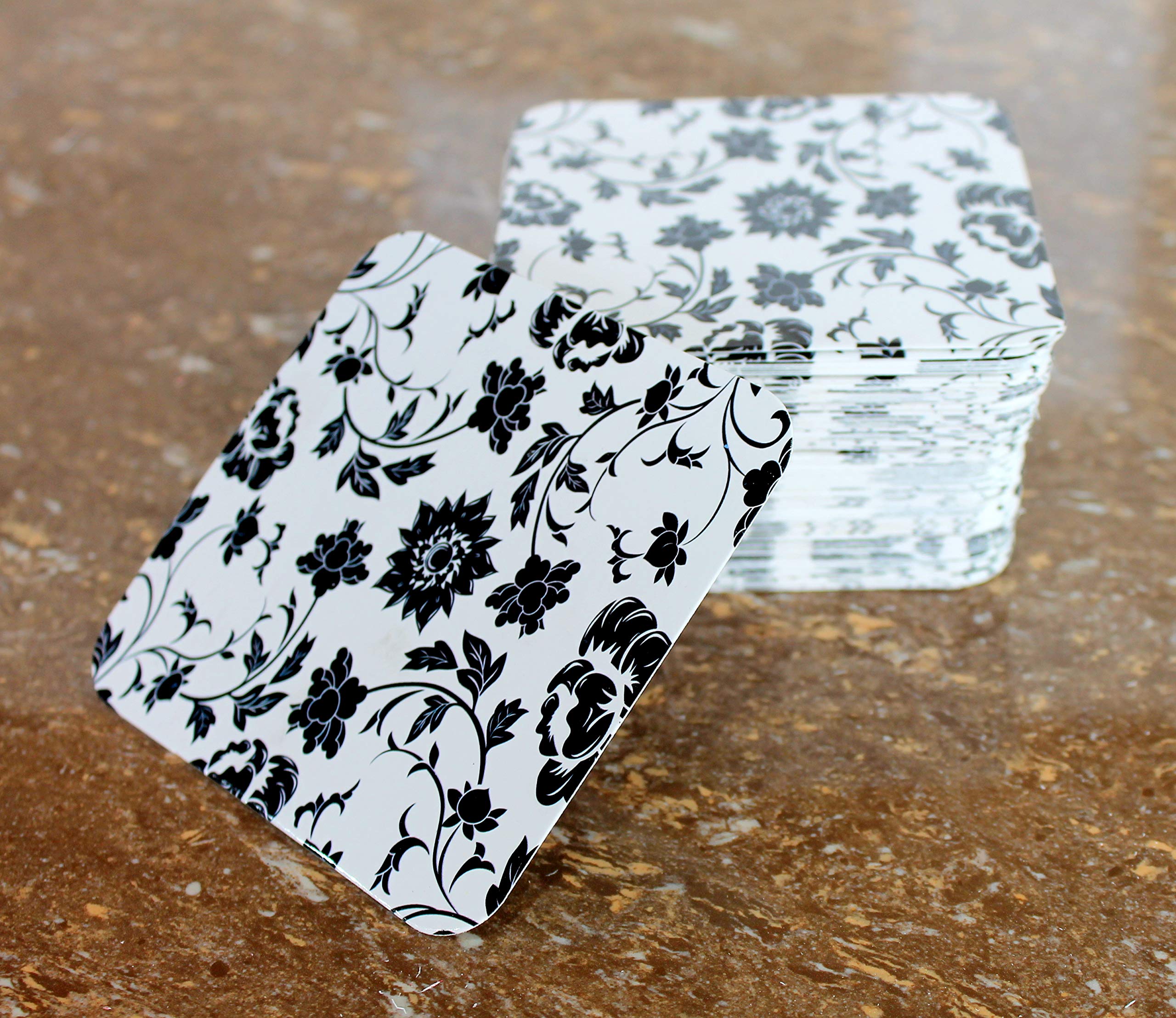 Esplanade Disposable Printed Paper Coasters - Use And Throw Reversible Paper Coasters - Set Of 100 - Black Floral