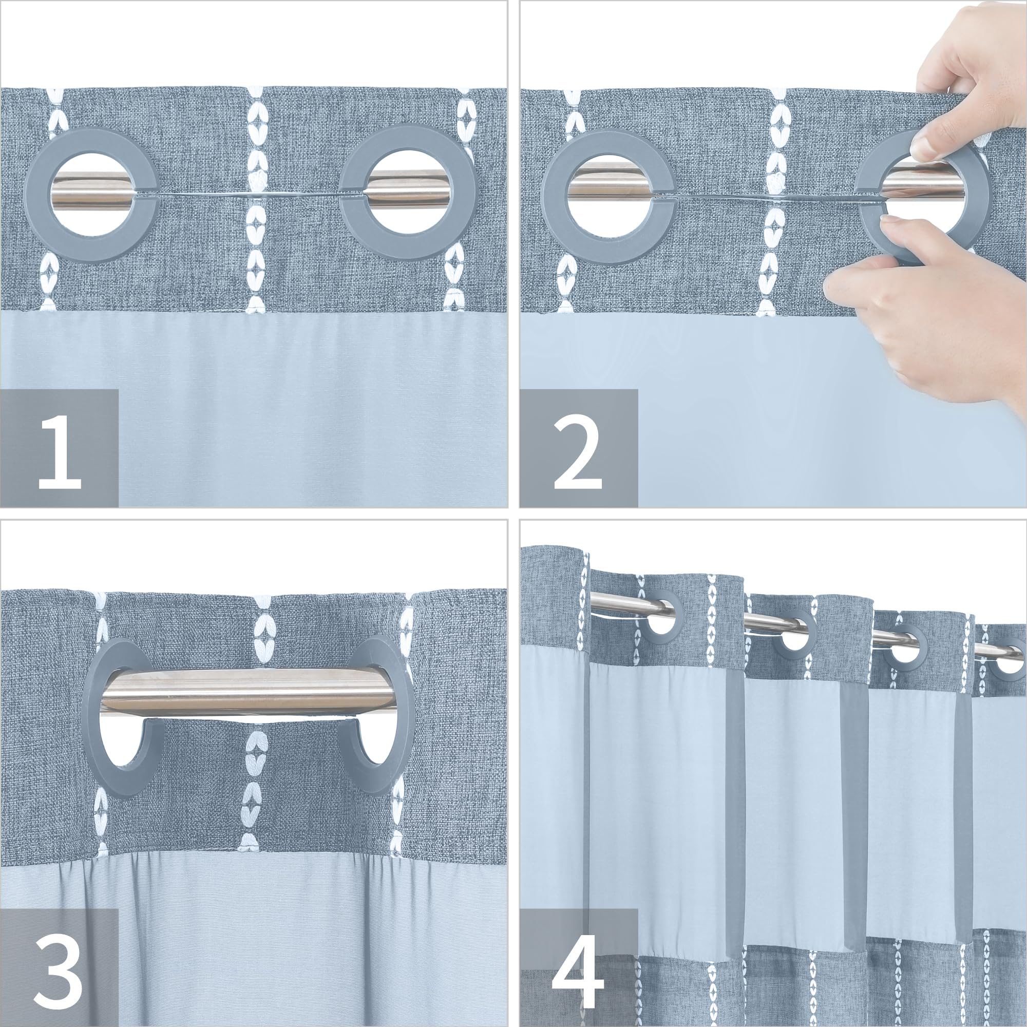 Eachope Boho Farmhouse No Hook Shower Curtain Set With Snap-In Fabric Liner,Heavy-Duty Linen Textured Rustic Striped Design,Wate