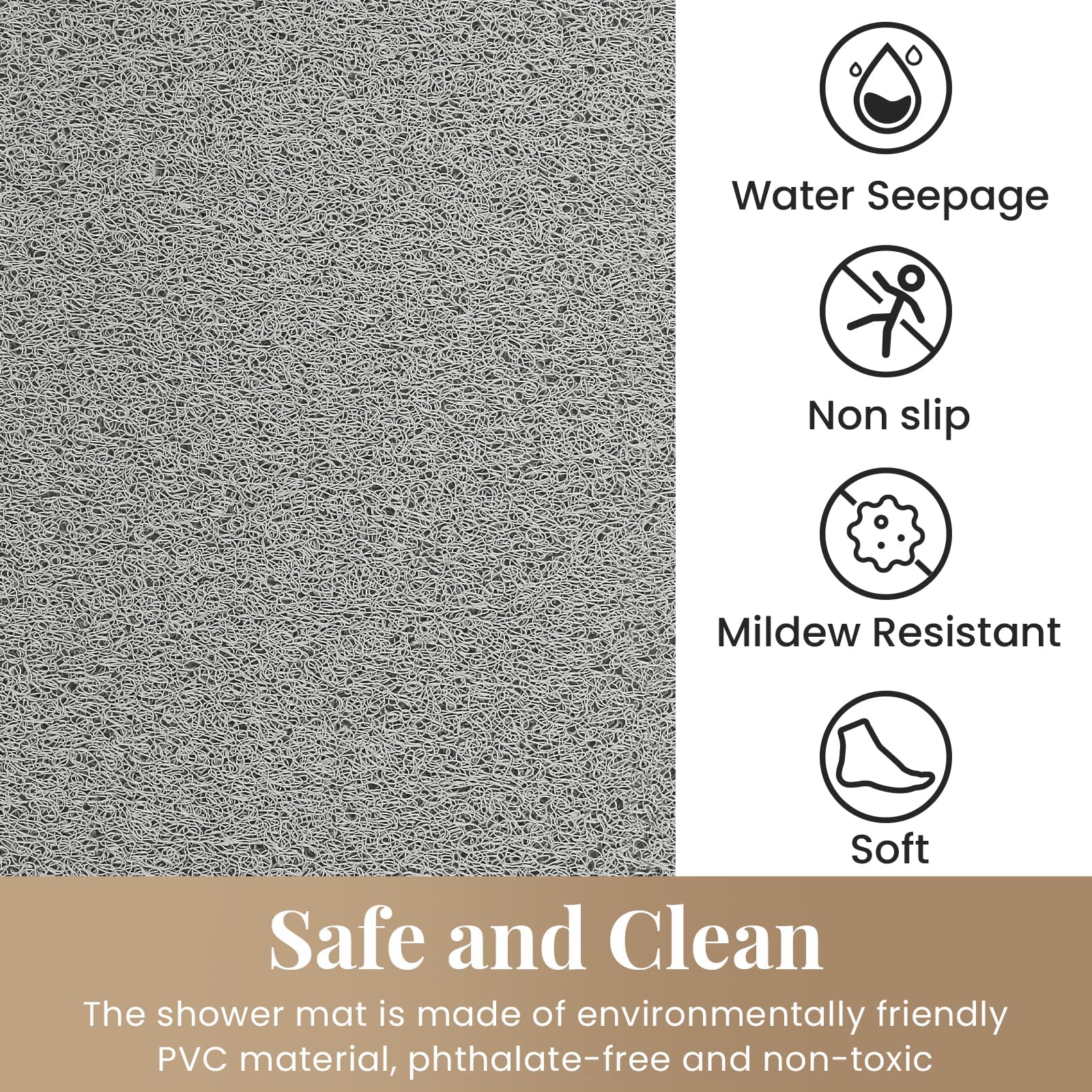 Pvc Loofah (Phthalate Free) Shower/Bathtub Mat Non-Slip, 24X16 Inch, Soft Tub Mat With Drain, For Tub And Bathroom,Quick Drying,