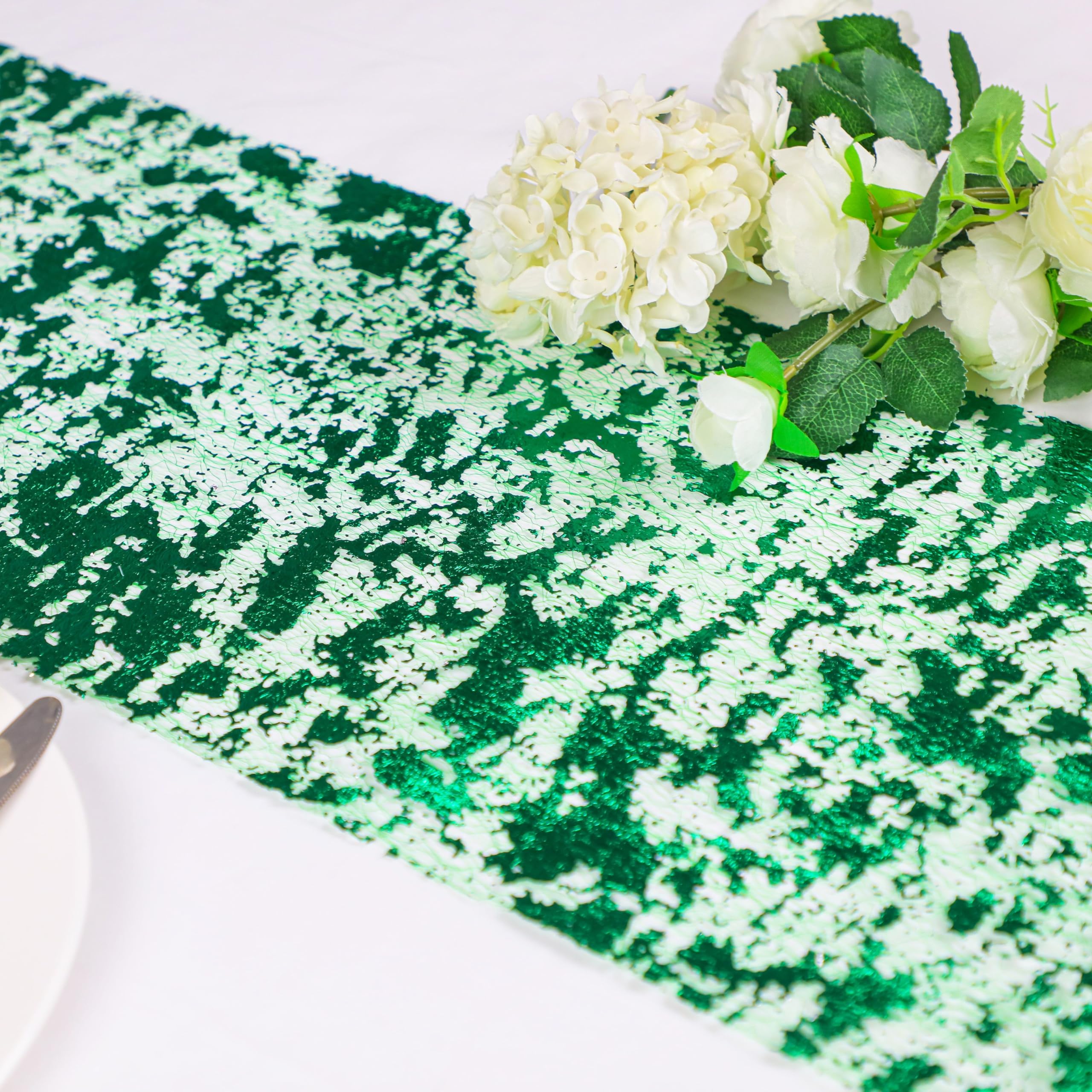 Snowkingdom 2 Pieces Green Table Runner, Christmas Winter Table Decorations, 11X108 Inch Sequin Glitter Metallic Thin Mesh Table